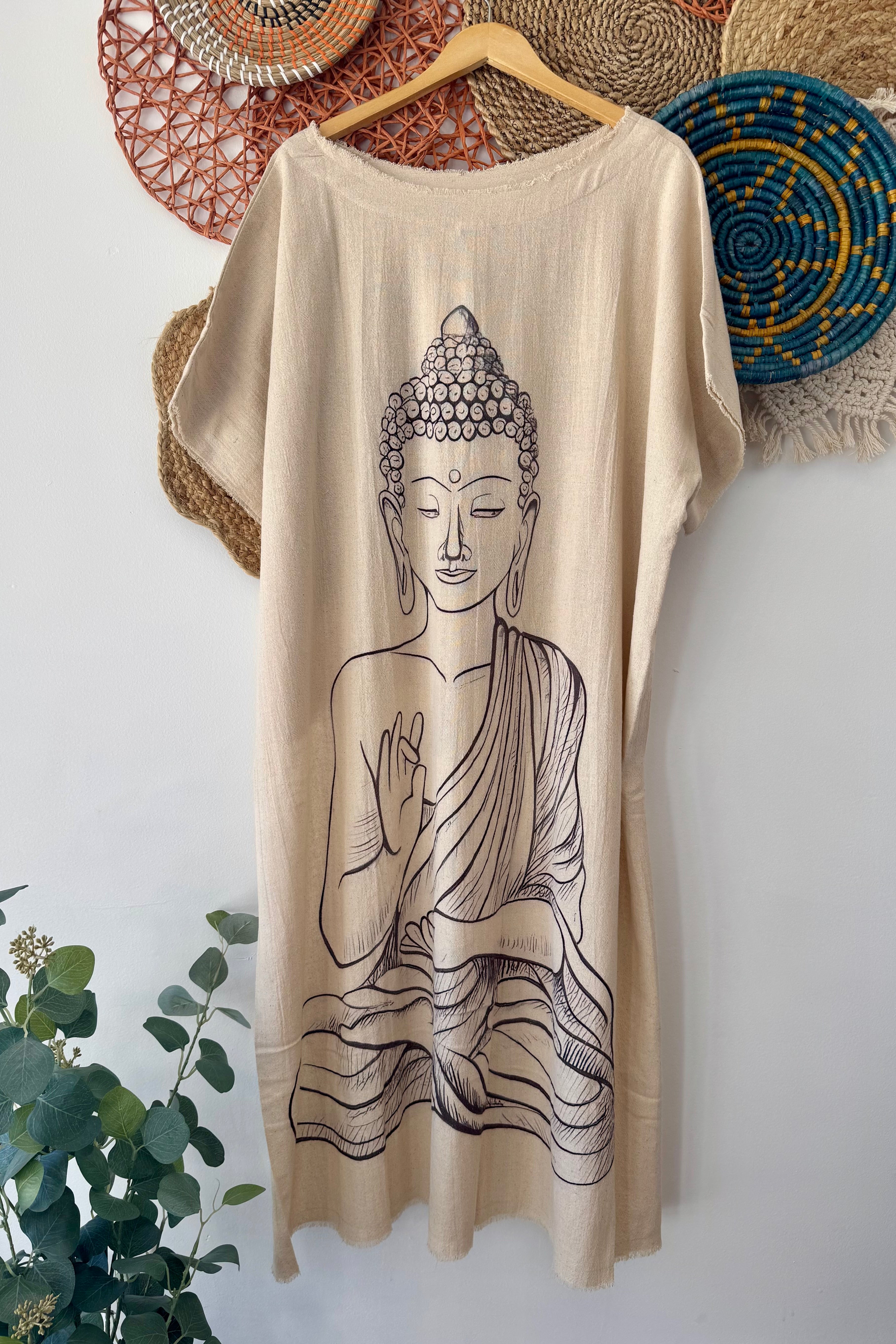 Buddha Hi-Lo Tunic with Front Quote