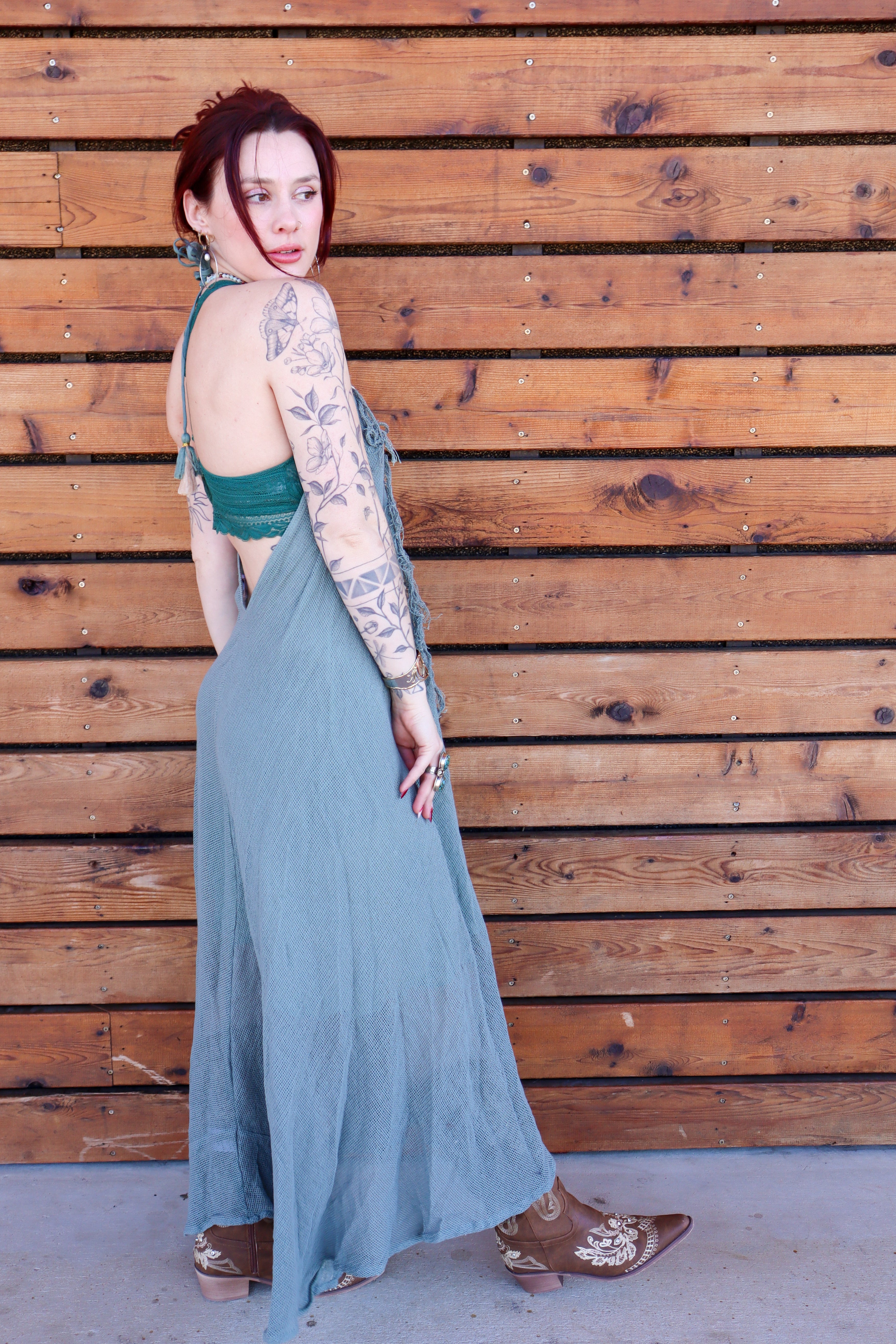 Summer Sunshine Beached Mesh Cotton Tie Neck Maxi w/ Open Back