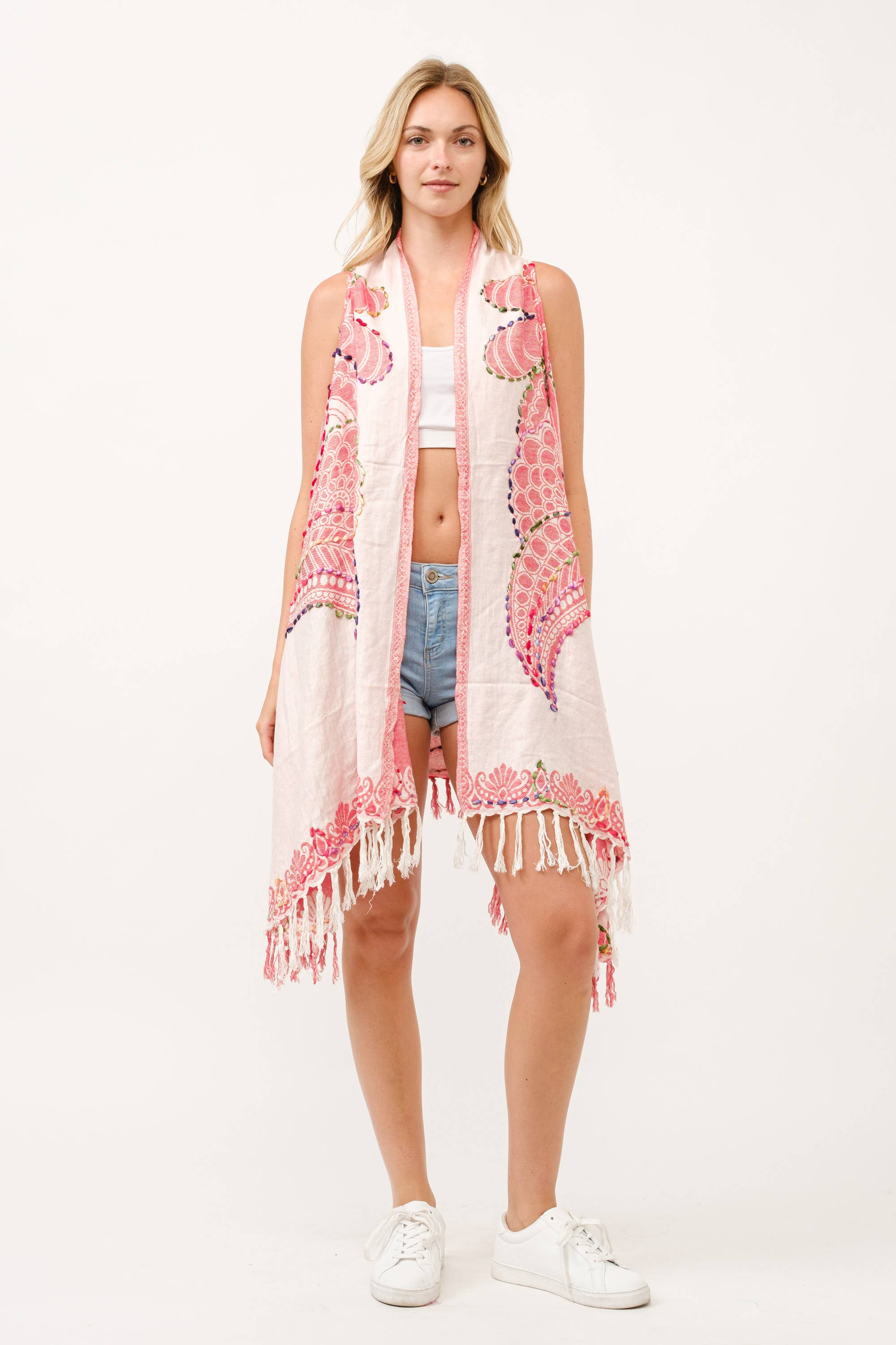 Lyra Coral Thick Stitch Embroidered Vest