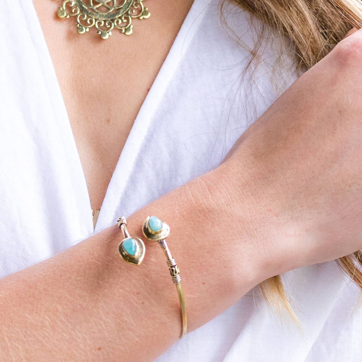 Tanvi Collection Bangle Bracelet - Gold with Amazonite