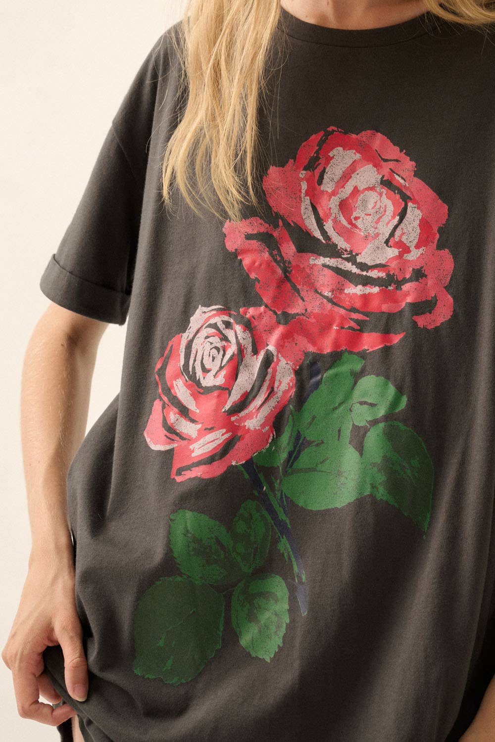 Sale - Roses Vintage-Wash Oversize Graphic Tee