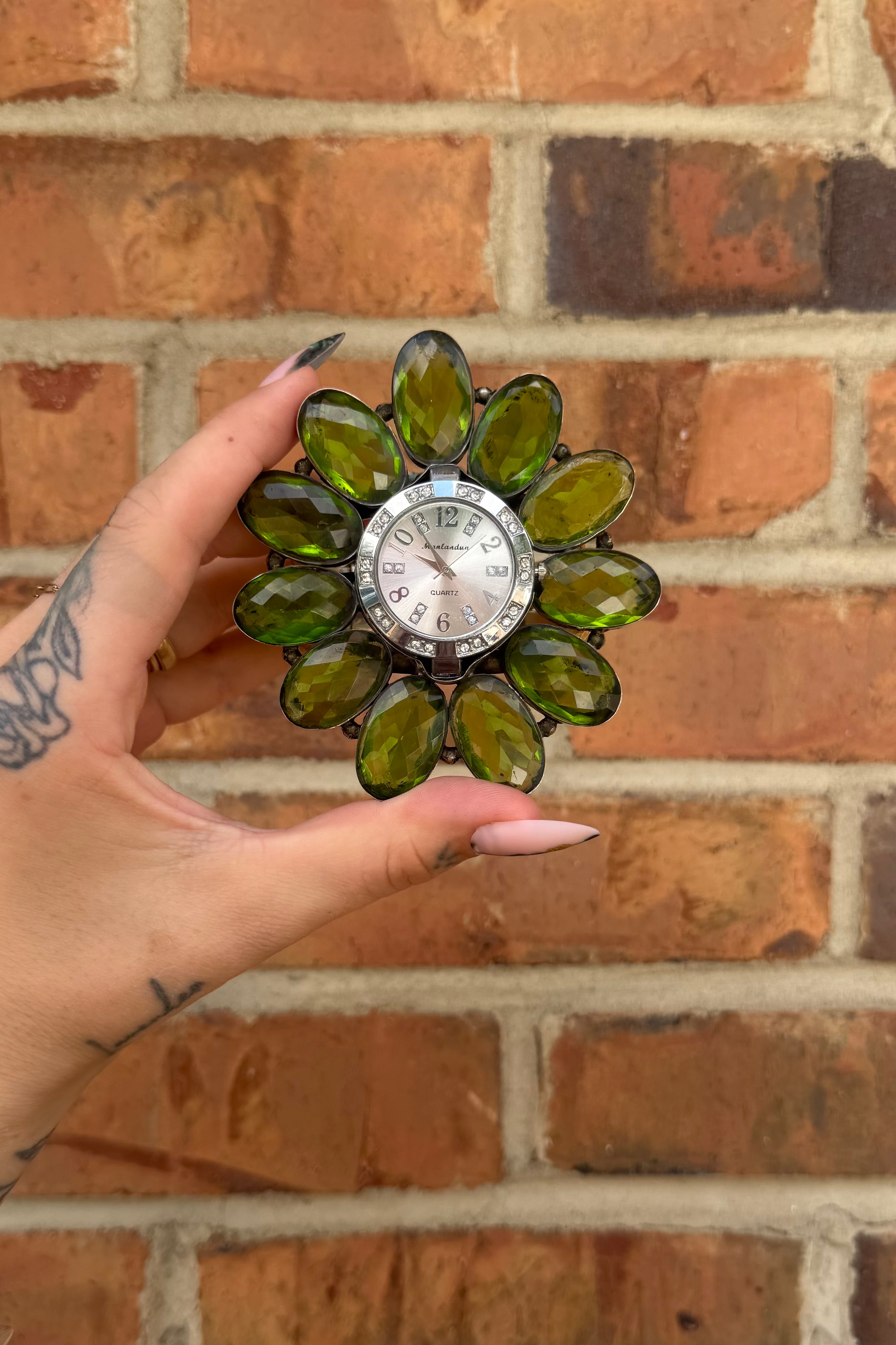 Bedazzled Watch Cuff/Green Stone