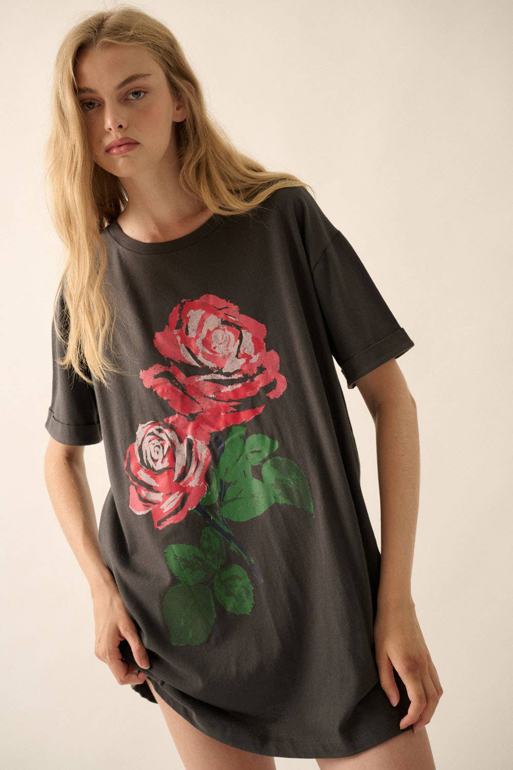 Sale - Roses Vintage-Wash Oversize Graphic Tee