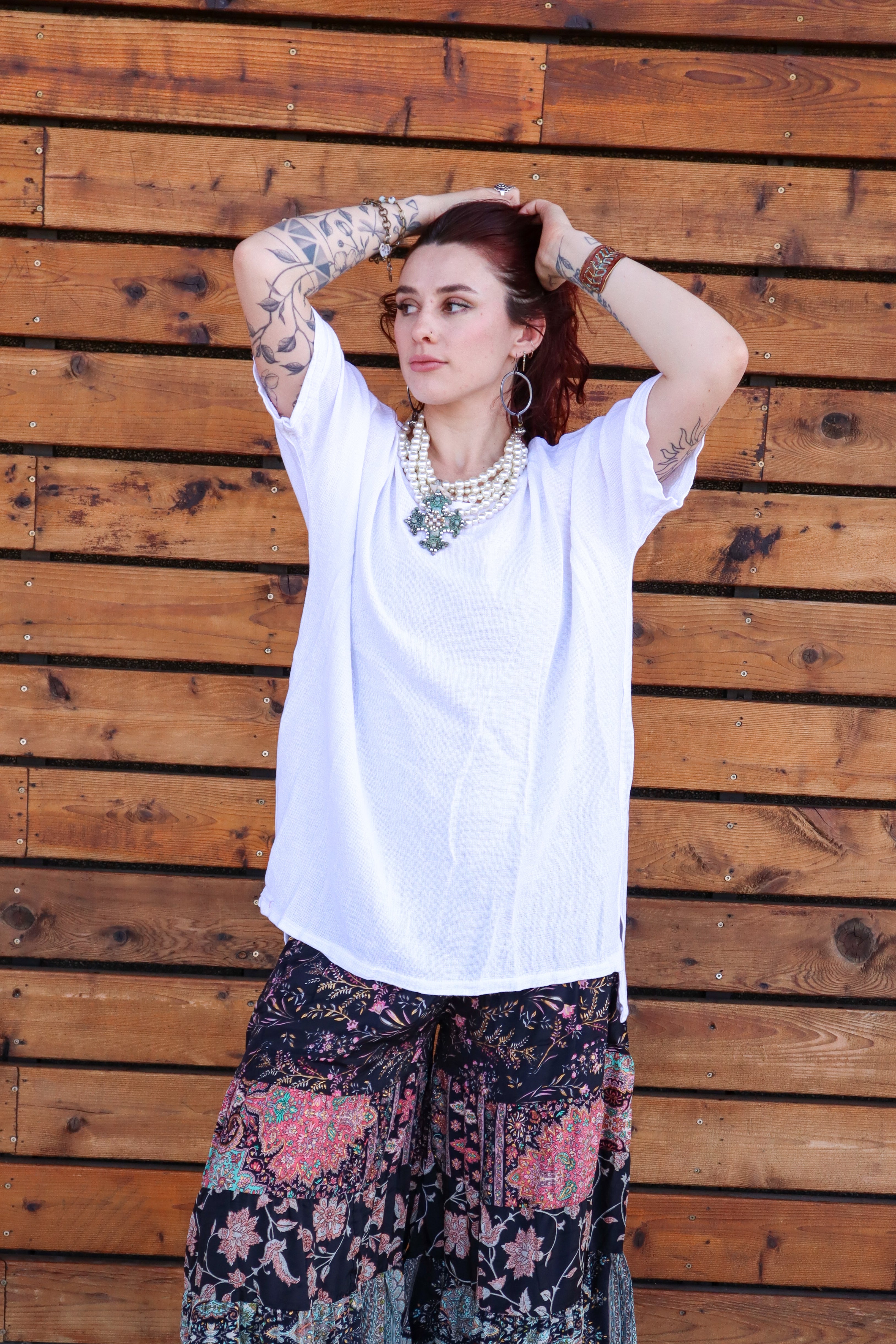 Jasmine High-Low Tunic Top in Mesh Linen