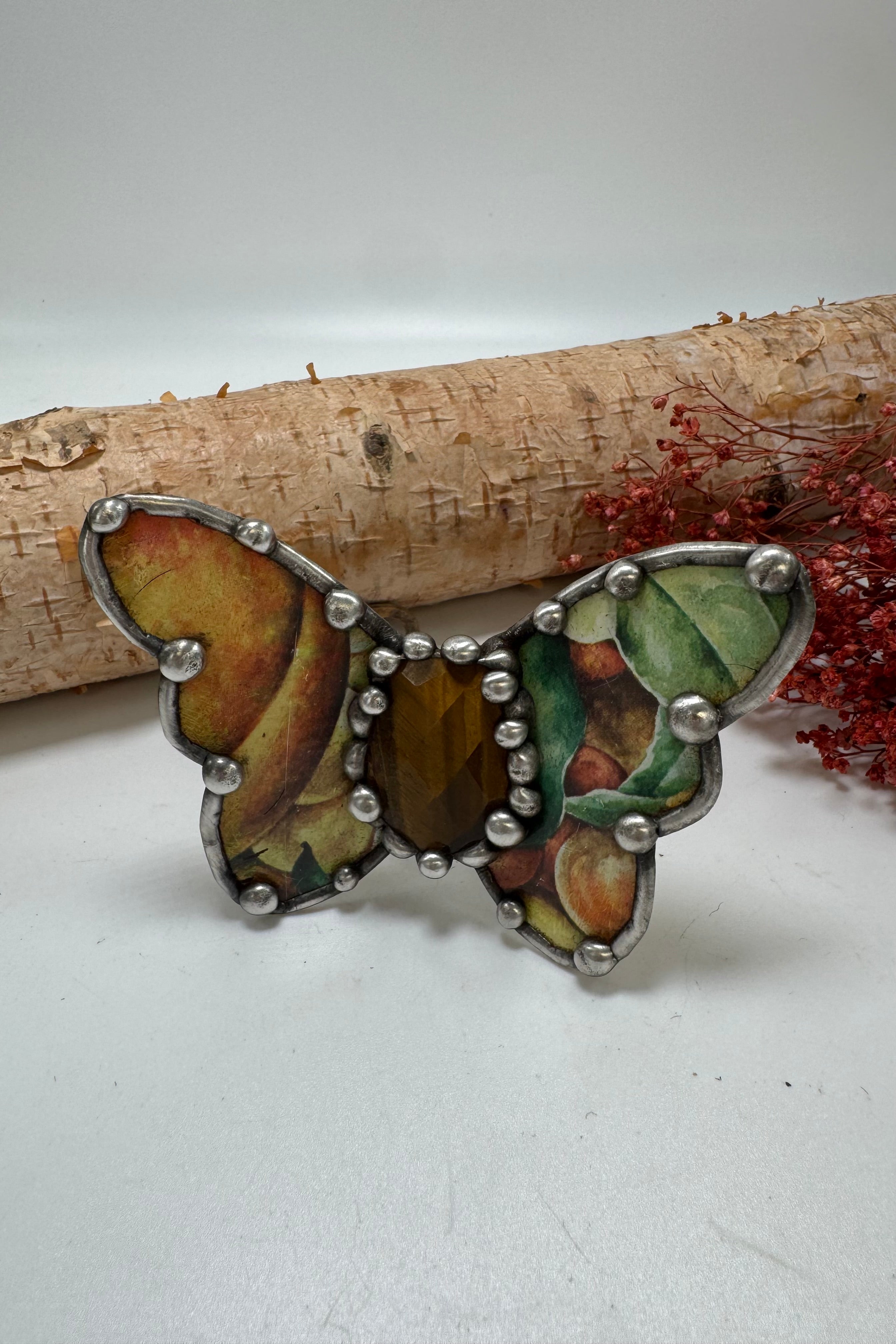 Butterfly Recycled Tin Cuff Bracelet w/ Gemstone Style 27