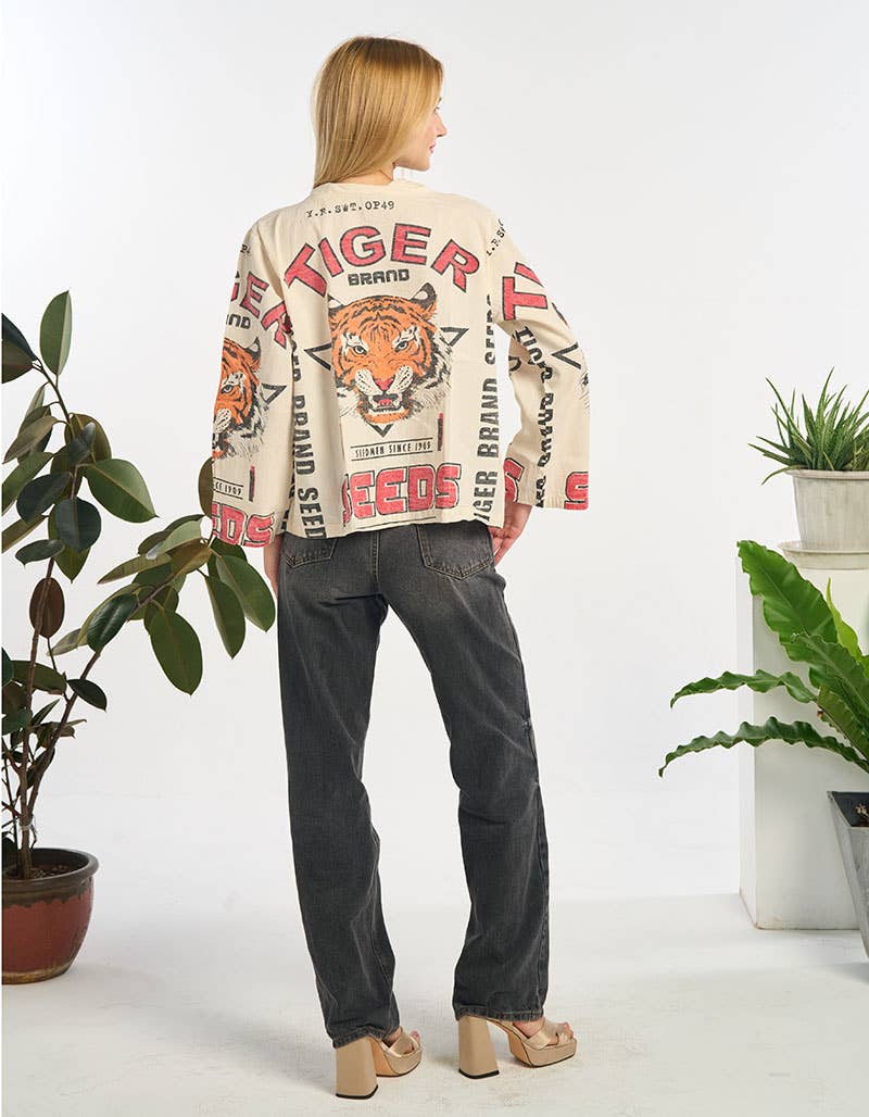 Eye of The Tiger Printed Cropped Cardigan Summer Jacket