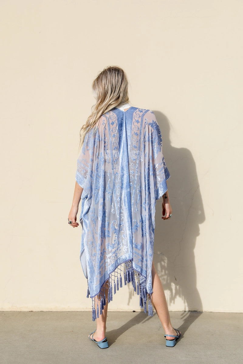 Victoria Velvet Burnout Mesh Tassel Kimono