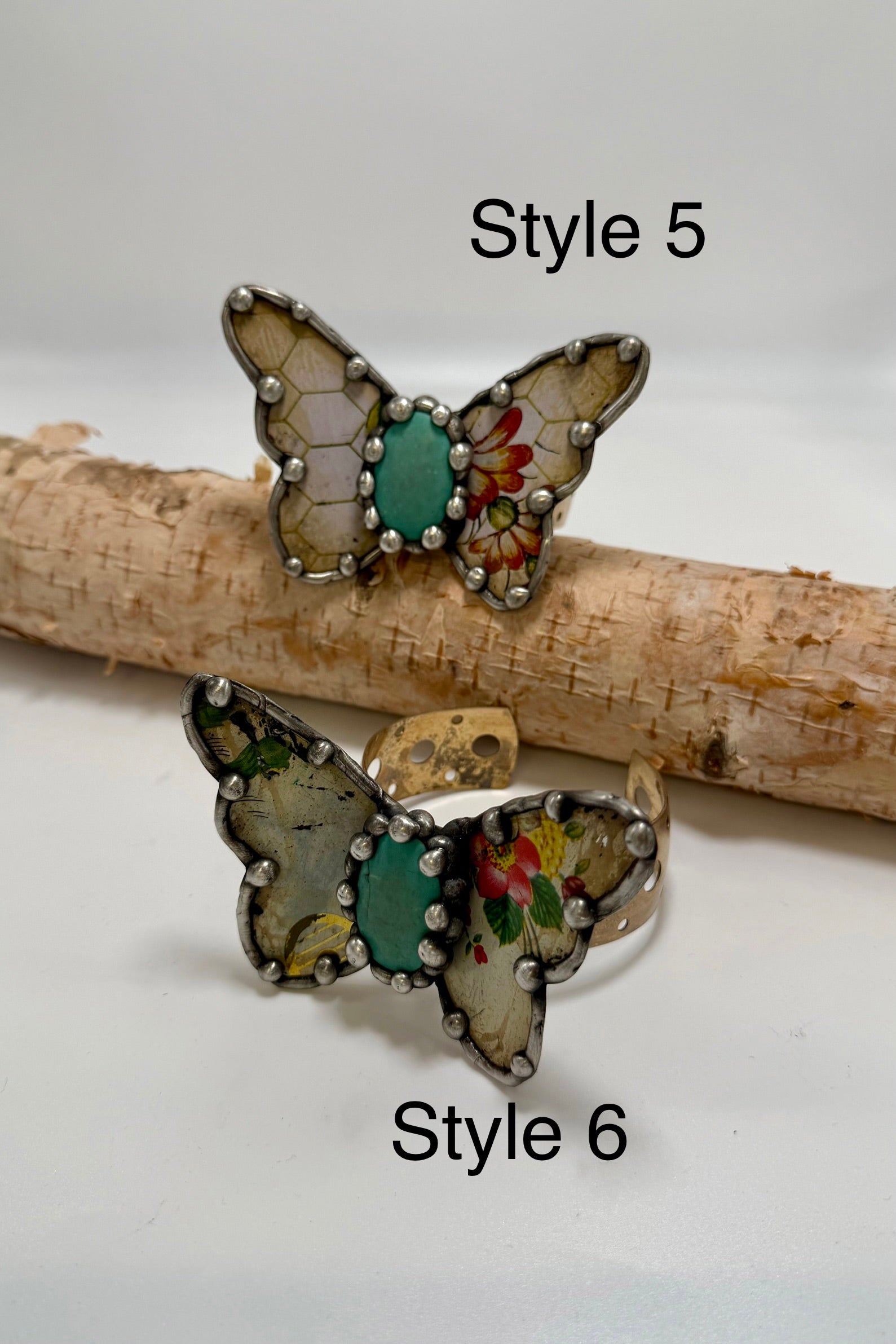 Butterfly Recycled Tin Cuff Bracelet w/ Gemstone