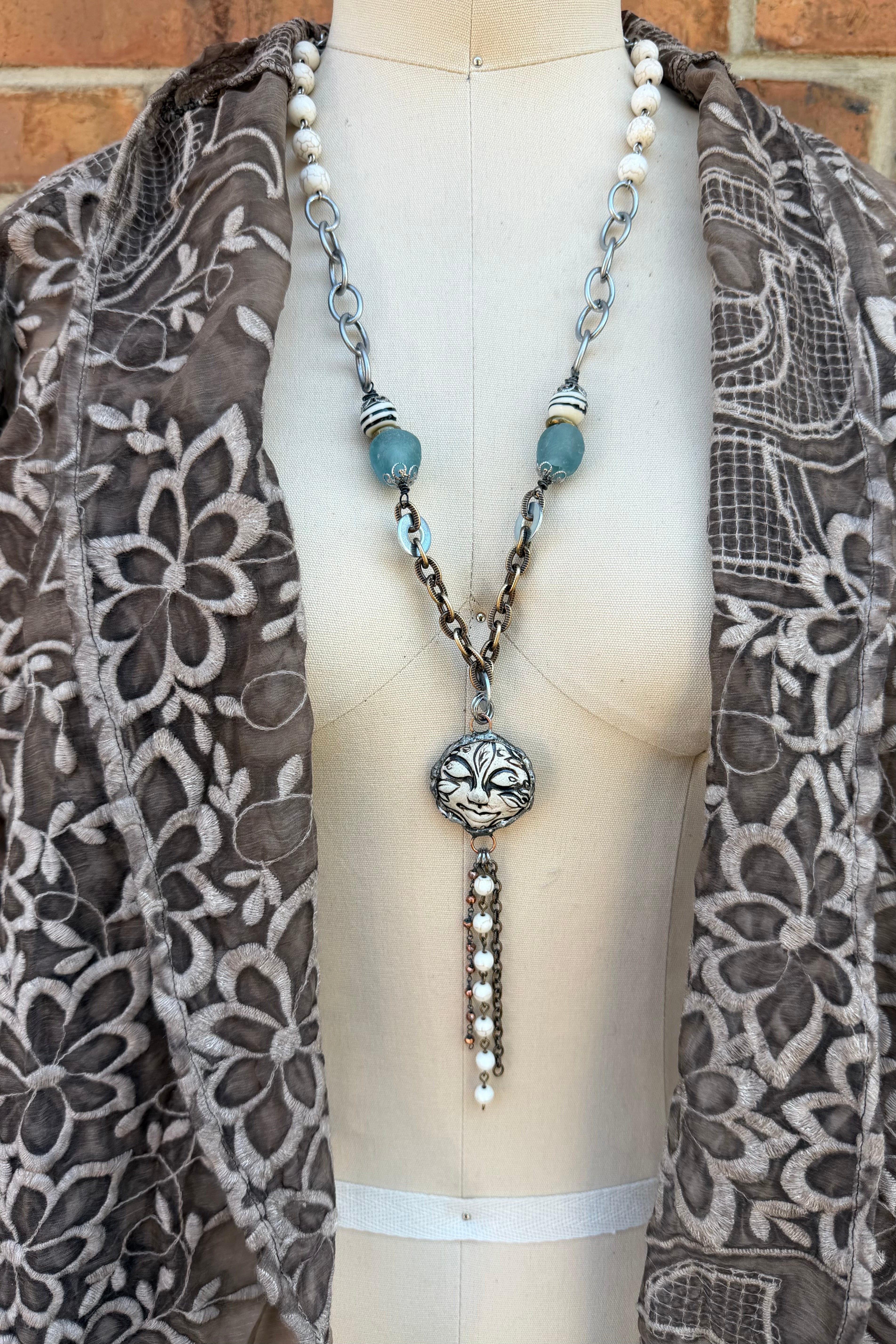 OOAK Floral Face Necklace