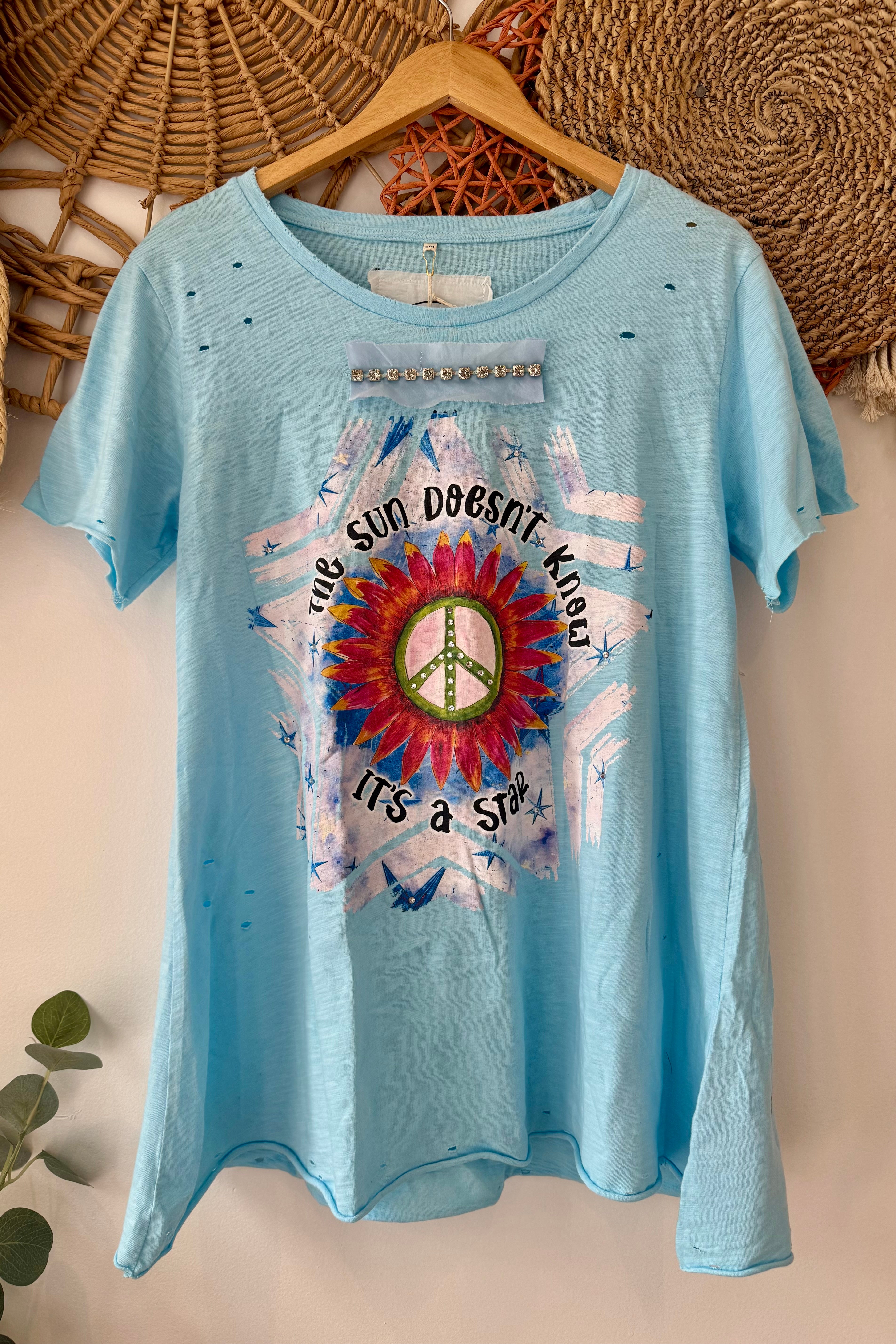 The Sun Is A Star Distressed Tattered Tee