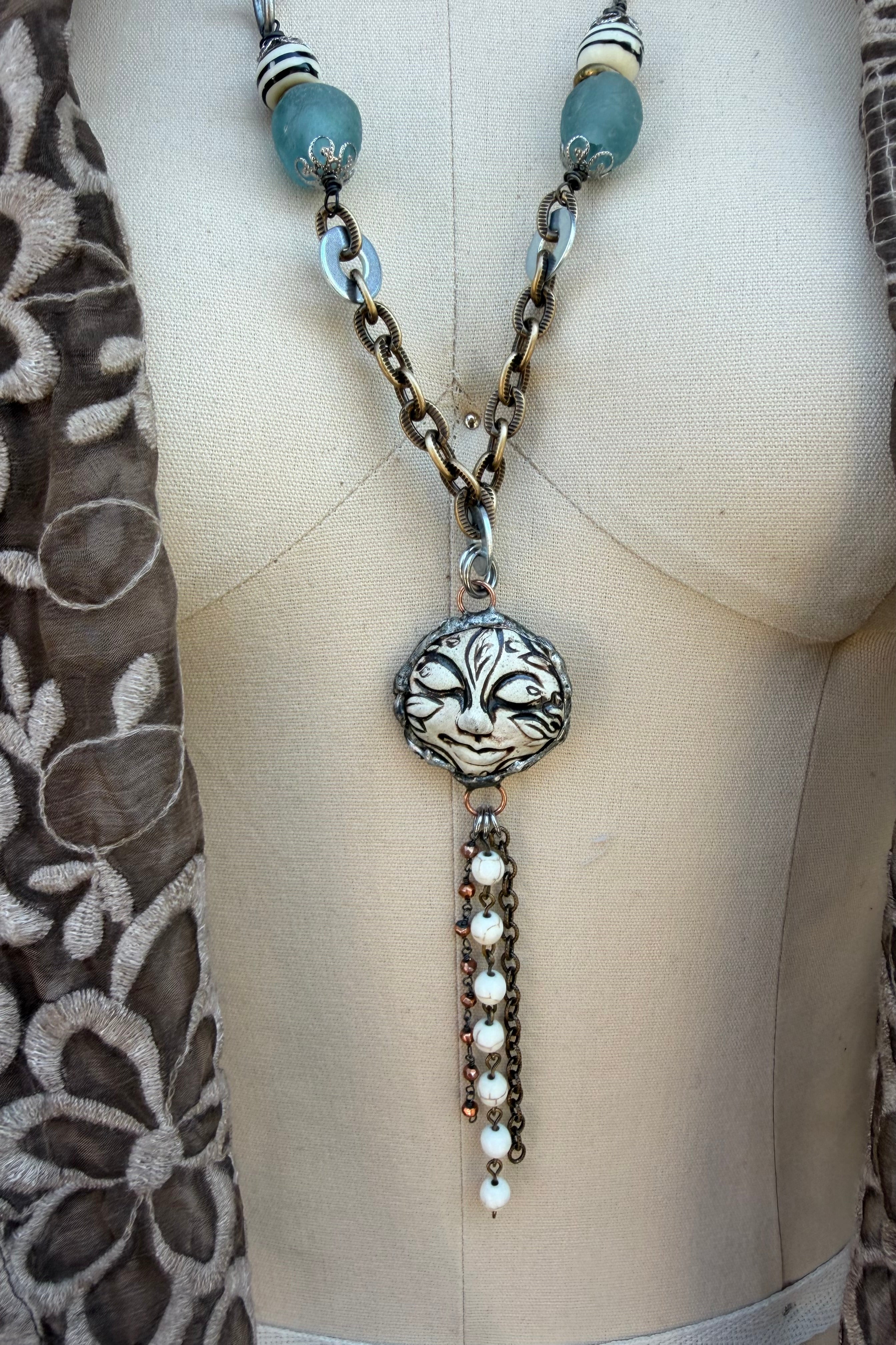 OOAK Floral Face Necklace