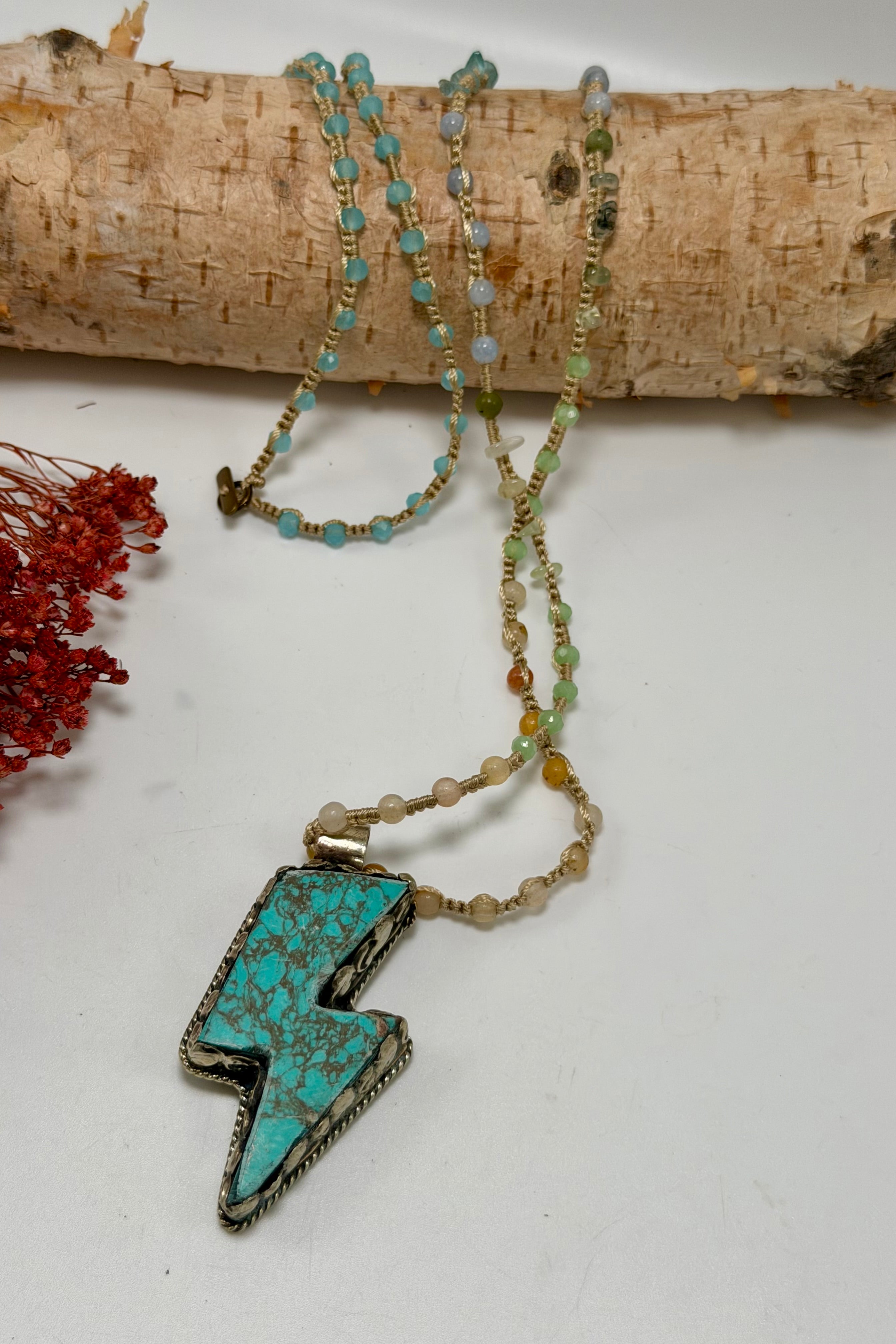 Blue Lightning Bolt Long Drop Necklace