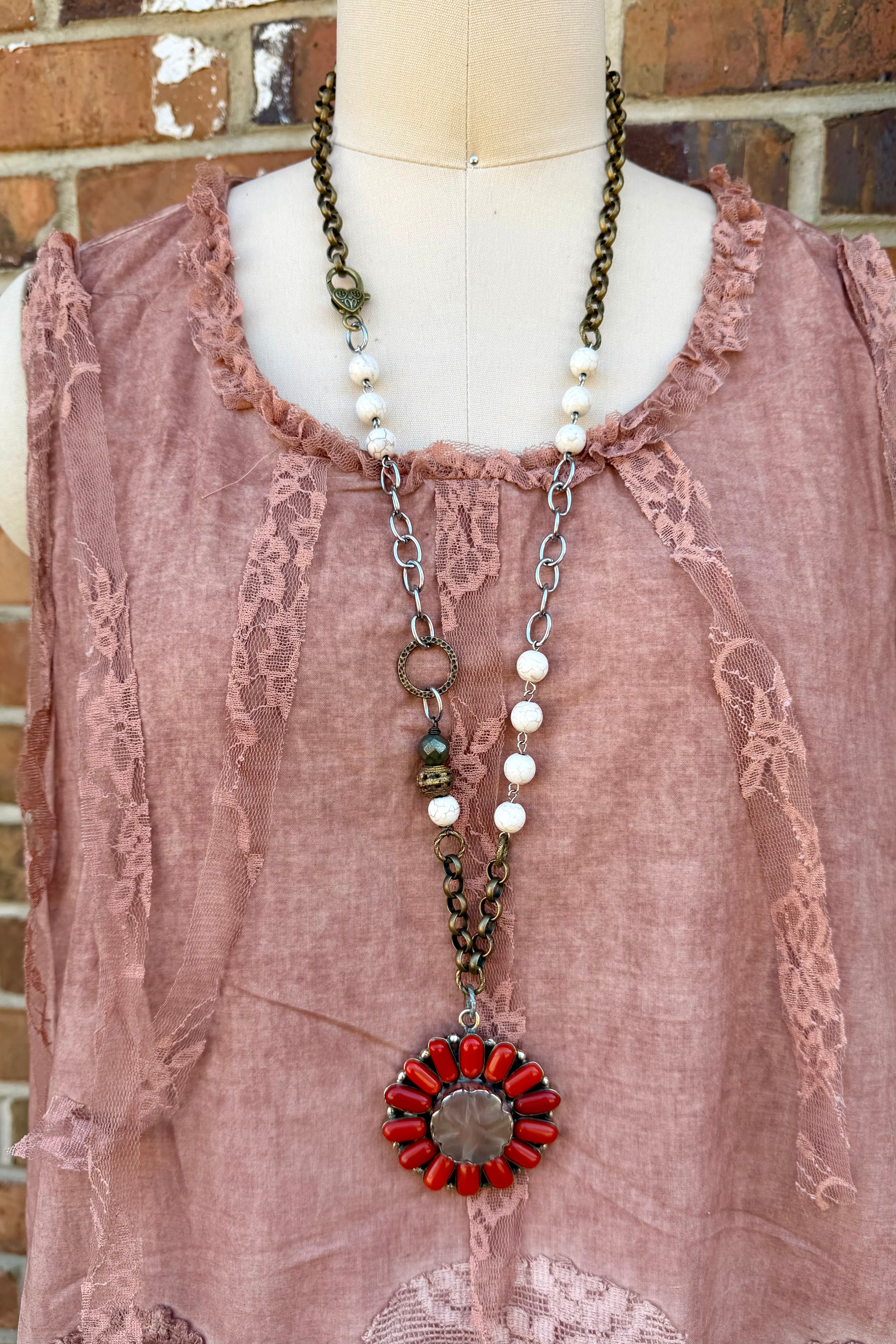 OOAK Coral Flower Statement Necklace