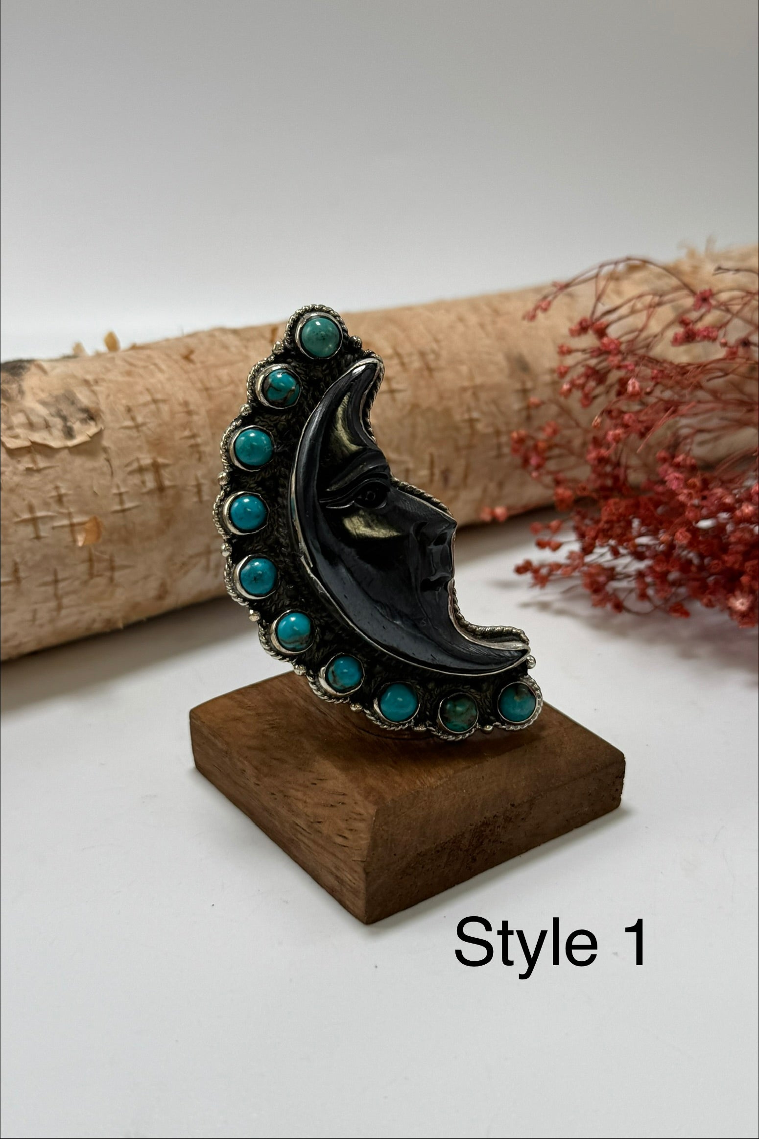 Half Moon Black and Turquoise Ring - Set B