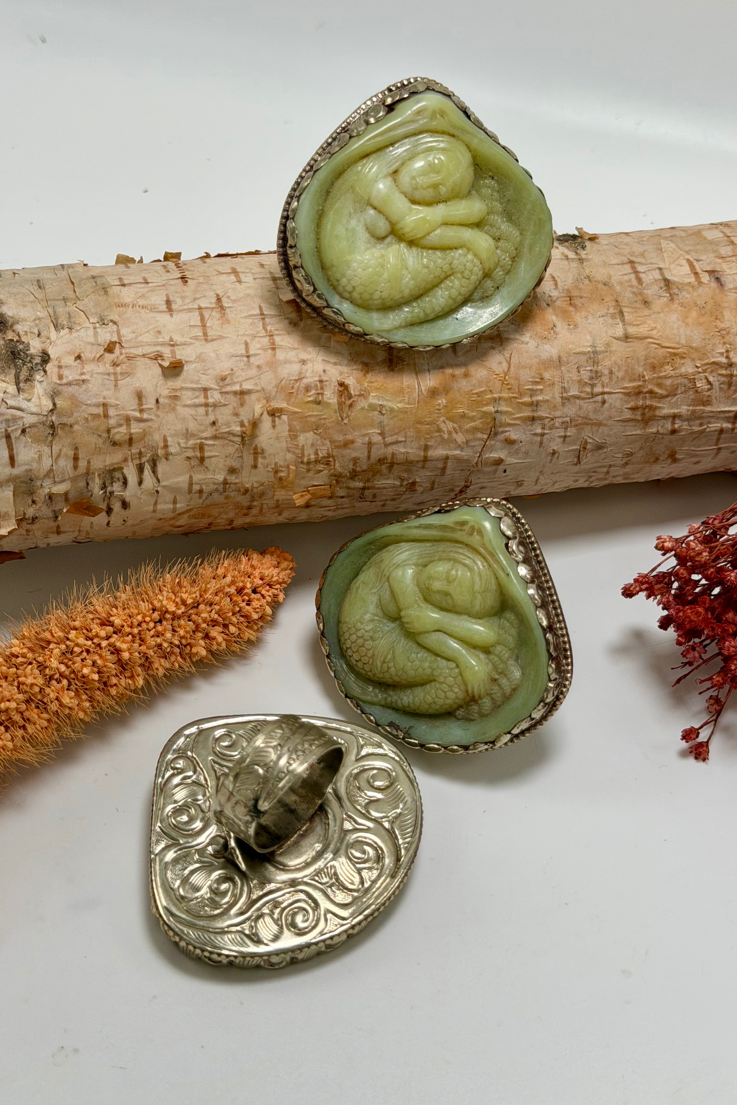 Jade Sleeping Mermaid Ring