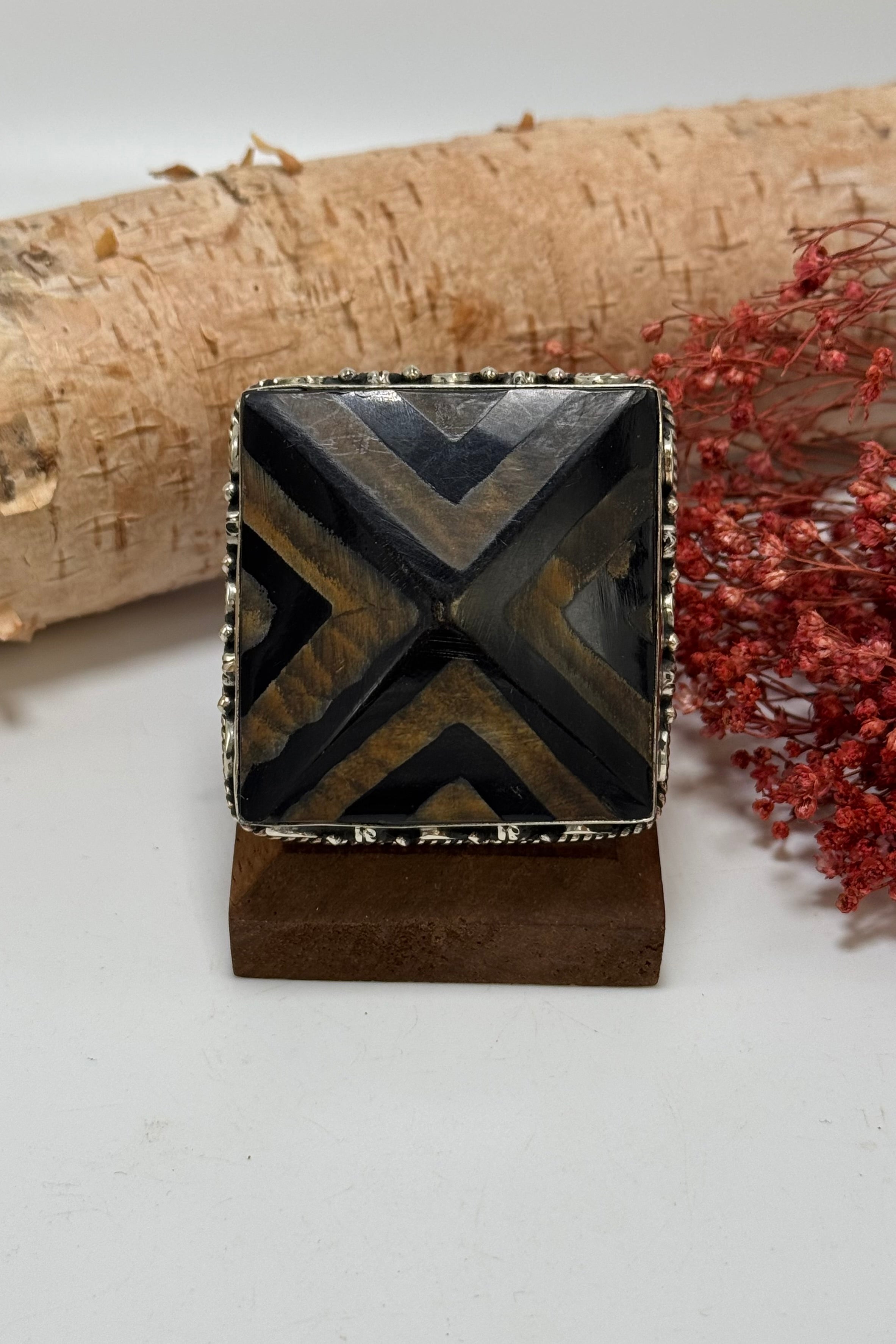 Wooden Chevron Square Ring