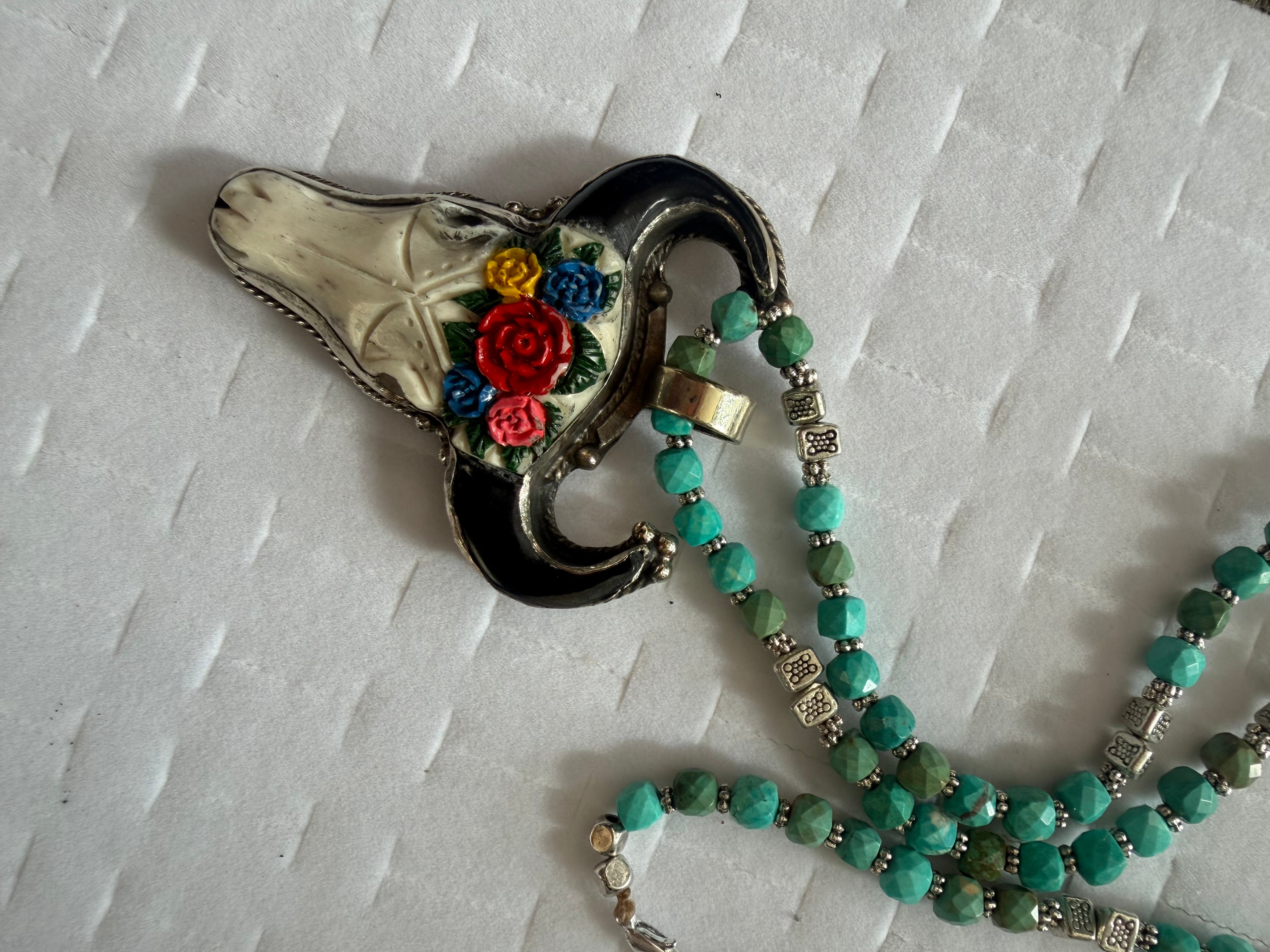 Flower Crown Skull Necklace
