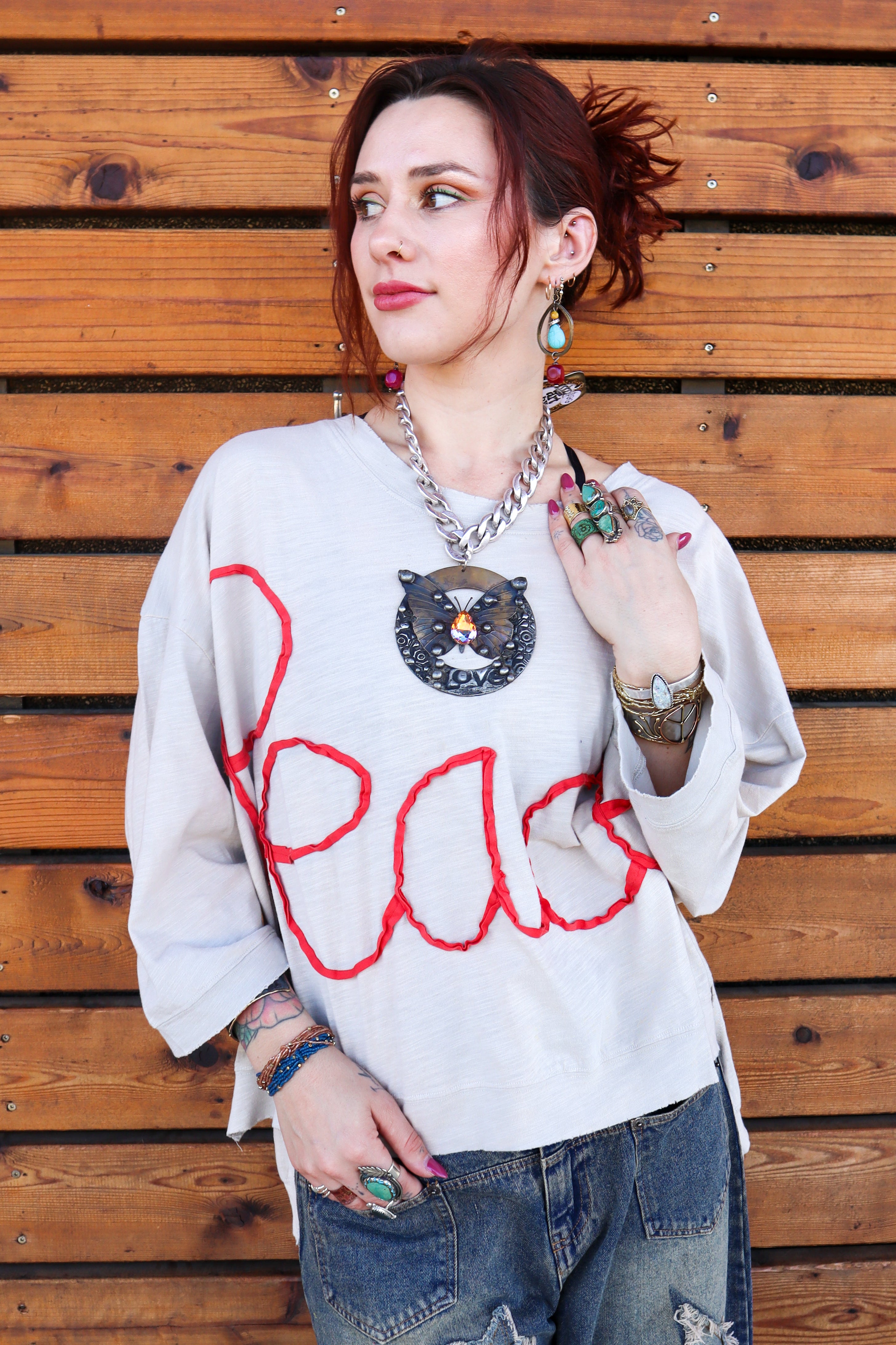 Mixed Metal Cuff Bracelet - Peace Sign
