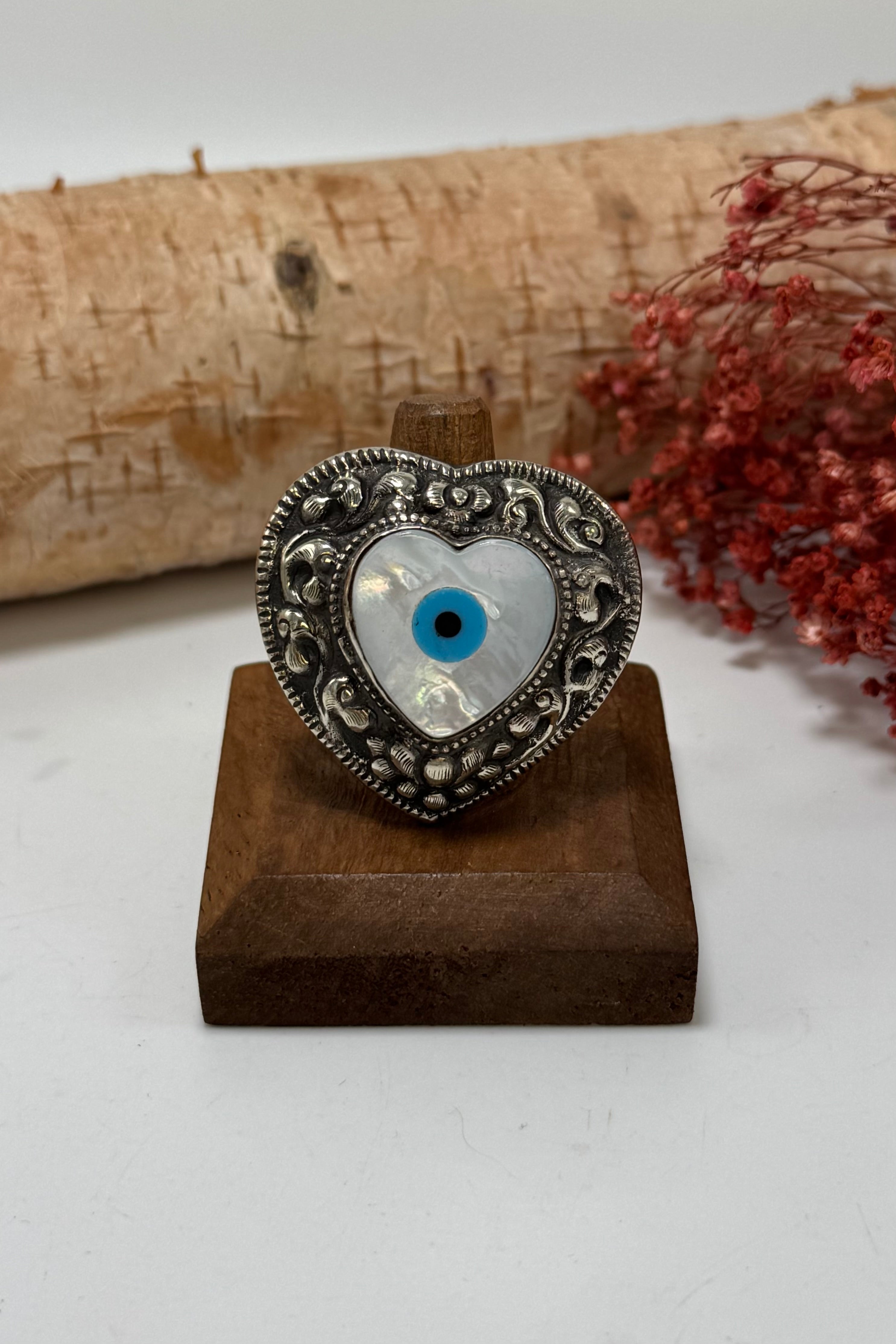 Evil Eye in Heart Ring