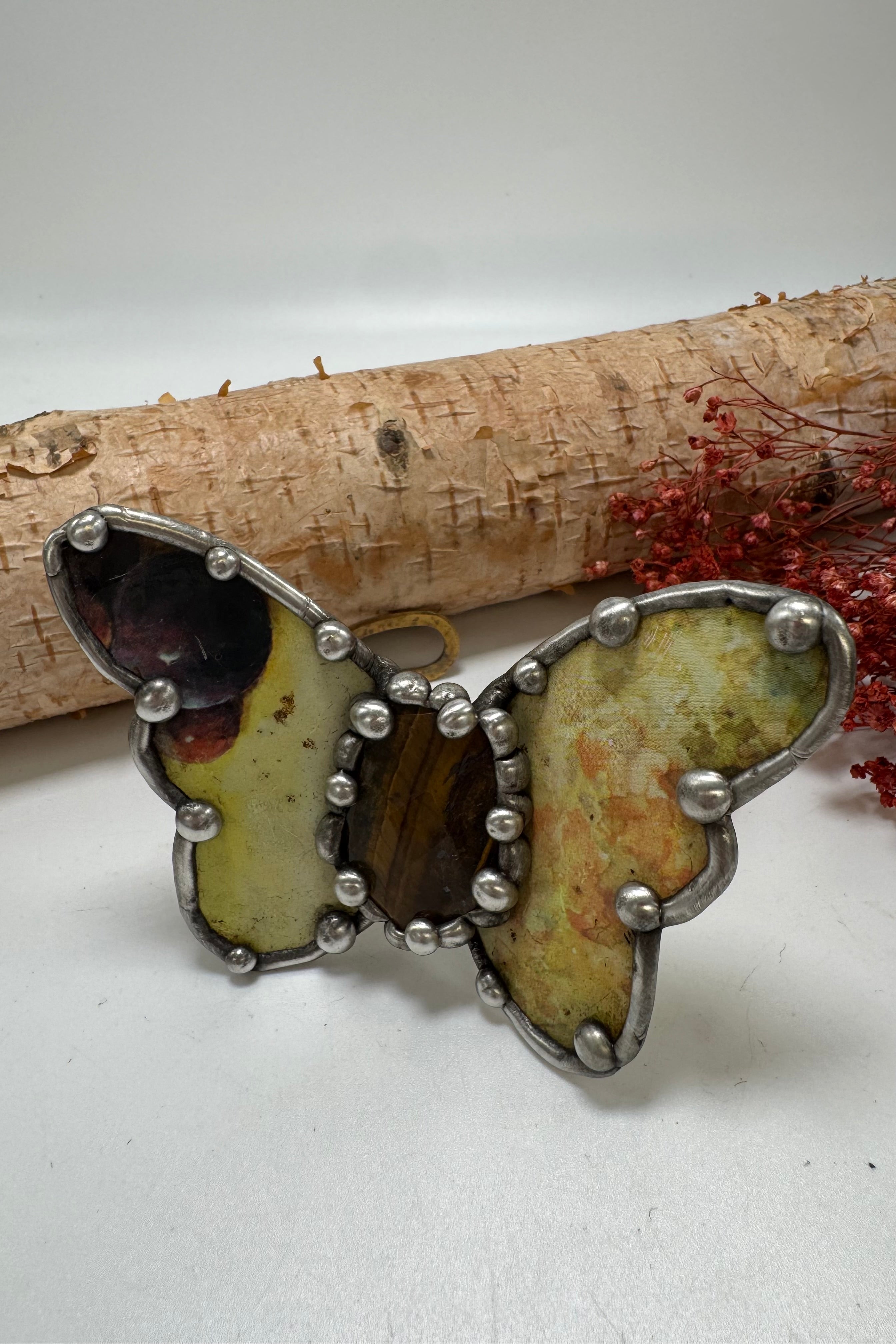 Butterfly Recycled Tin Cuff Bracelet w/ Gemstone Style 24