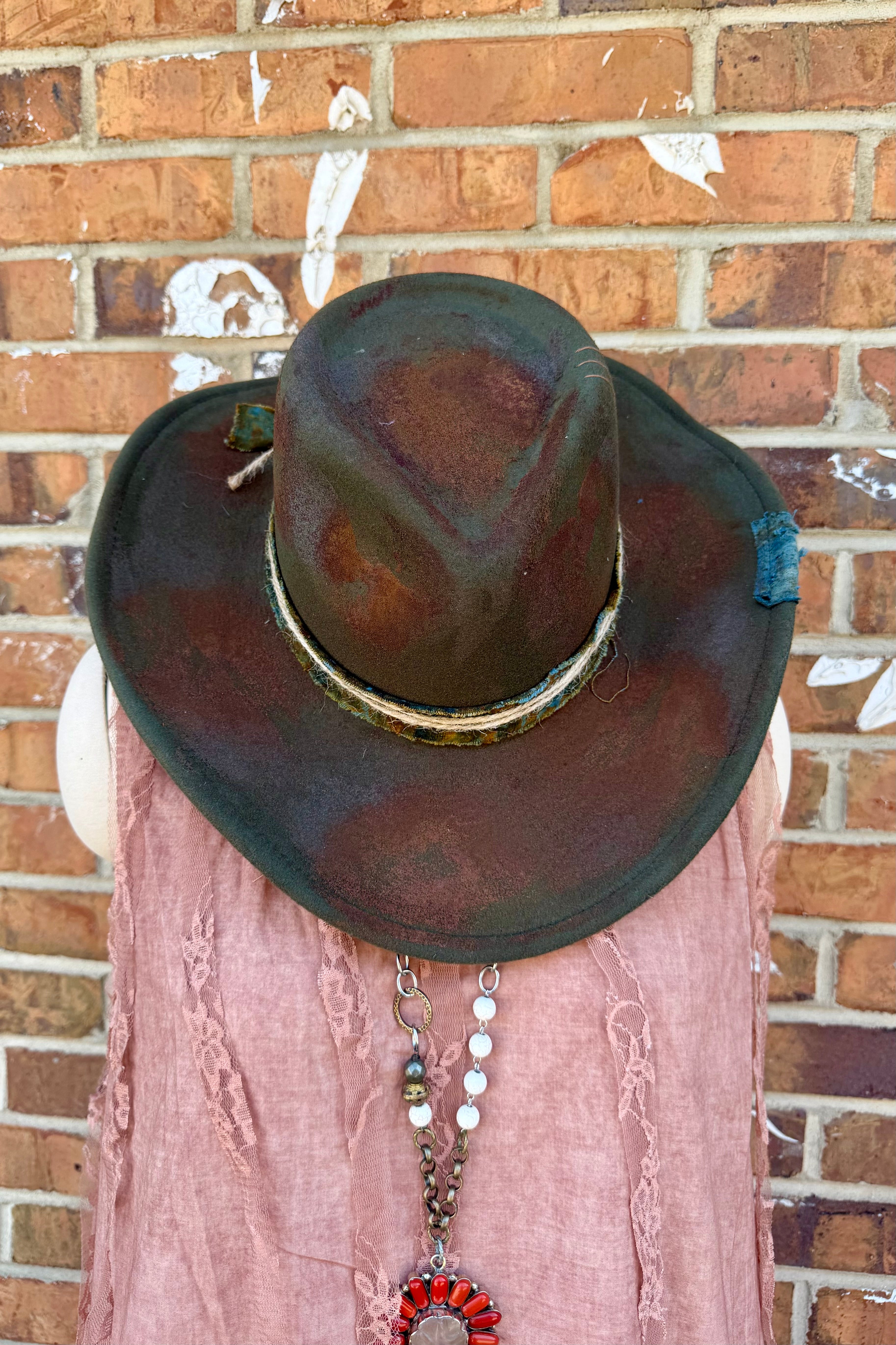 Distressed Cowgirl Hat in Olive