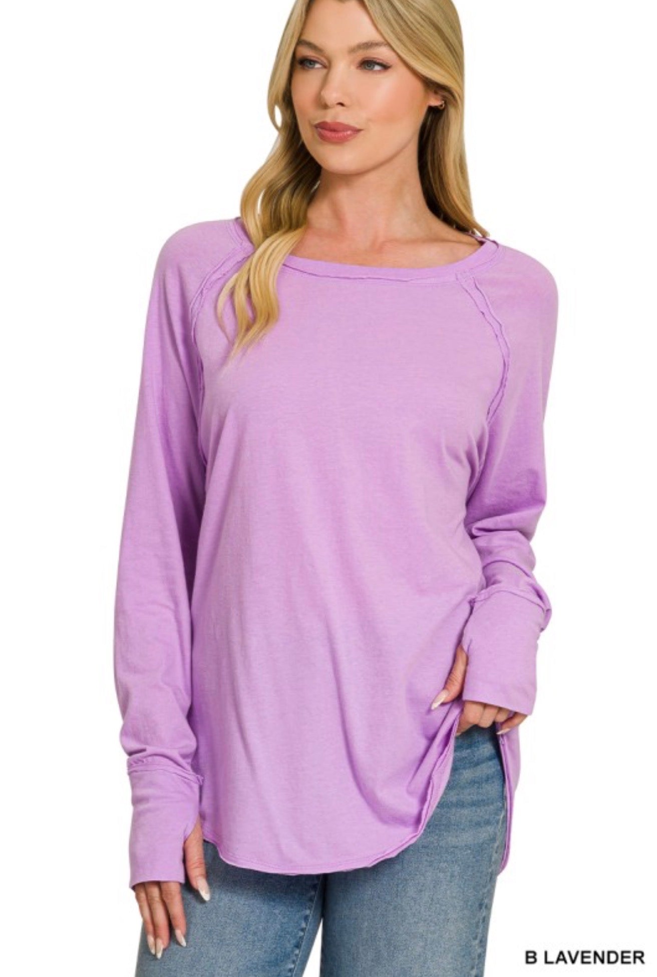 Hally Cotton Raglan Thumbhole Long Sleeve in Purple