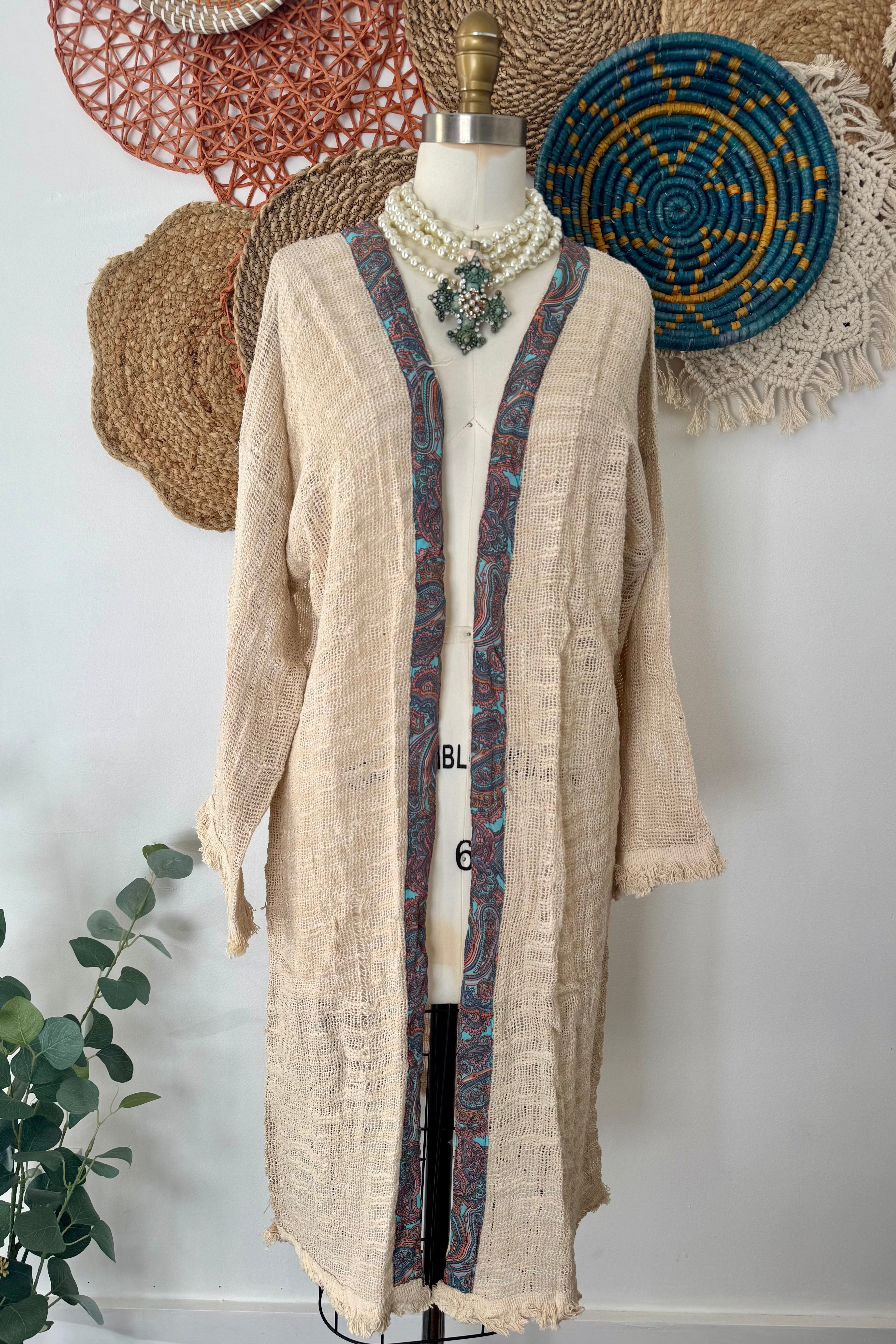 Summer Breeze Woven Kimono Cardigan in Ivory
