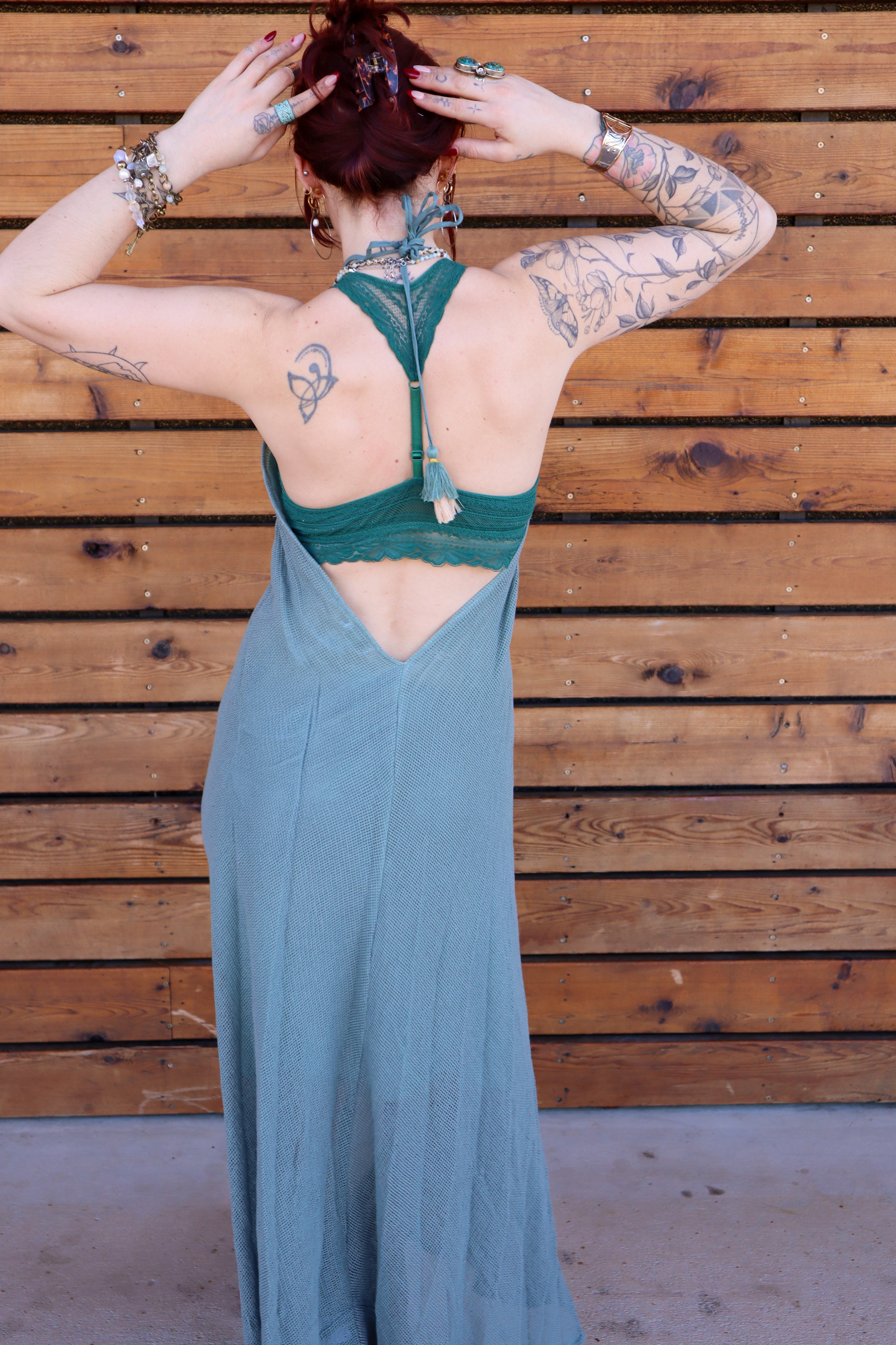 Summer Sunshine Beached Mesh Cotton Tie Neck Maxi w/ Open Back