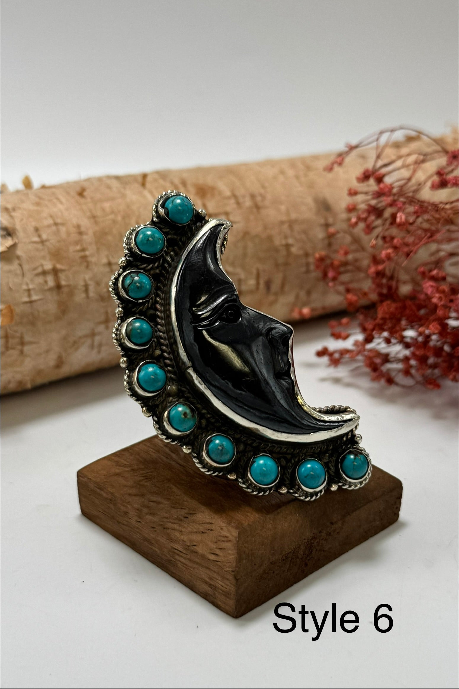 Half Moon Black and Turquoise Ring - Set B