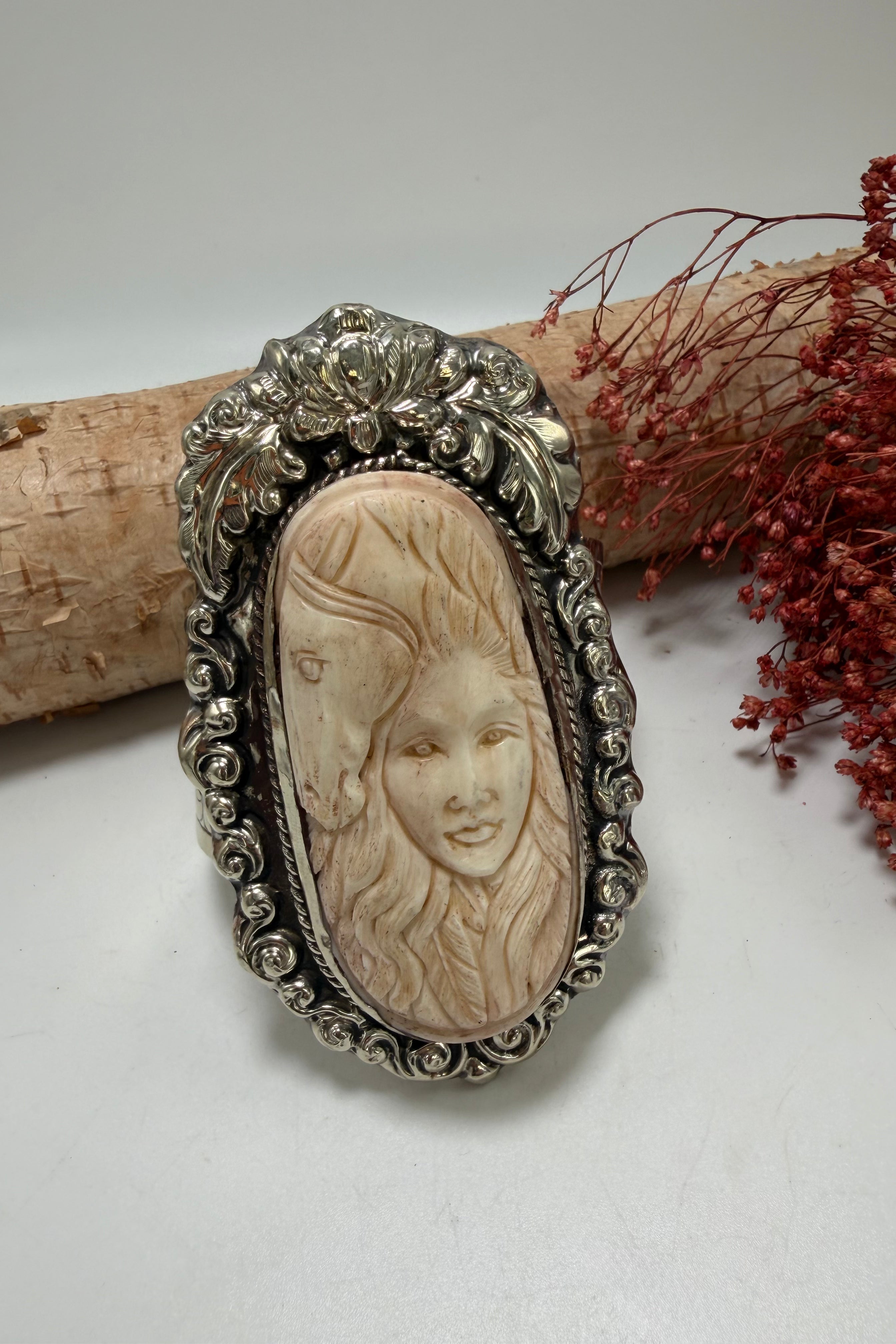 Epic Cuff Bracelet Lady and Horse in Darker Tones