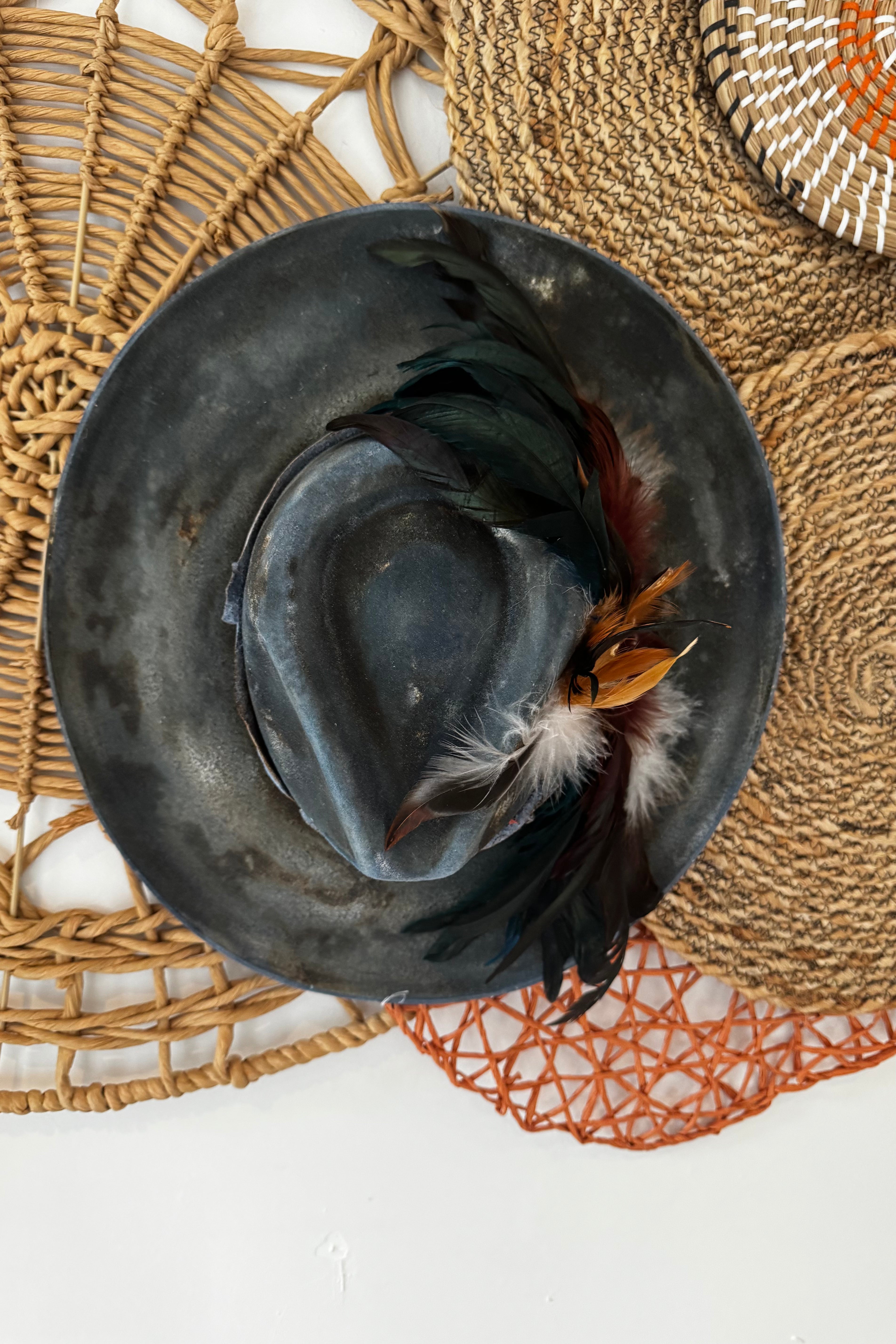 Felicity Distressed Cowgirl Hat w/ Feather Statement