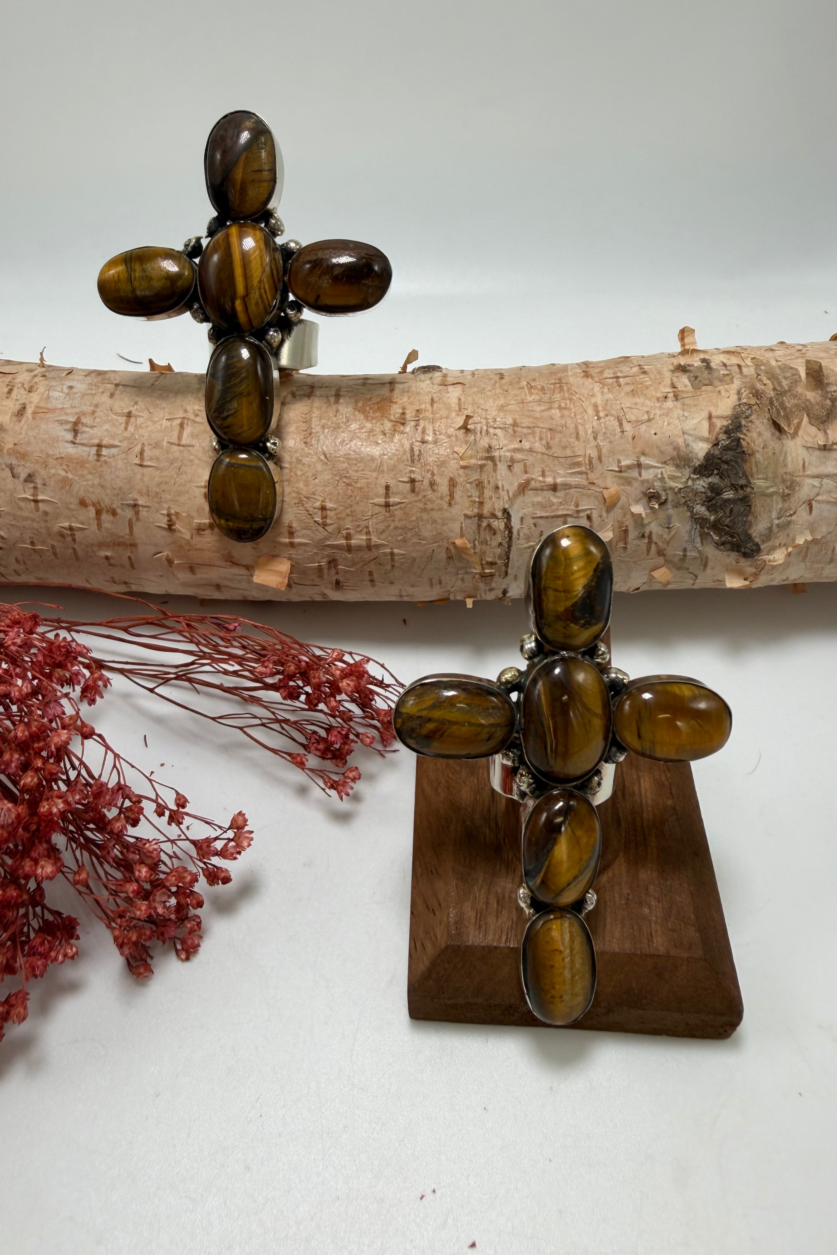 Tigers Eye Gem Cross Ring