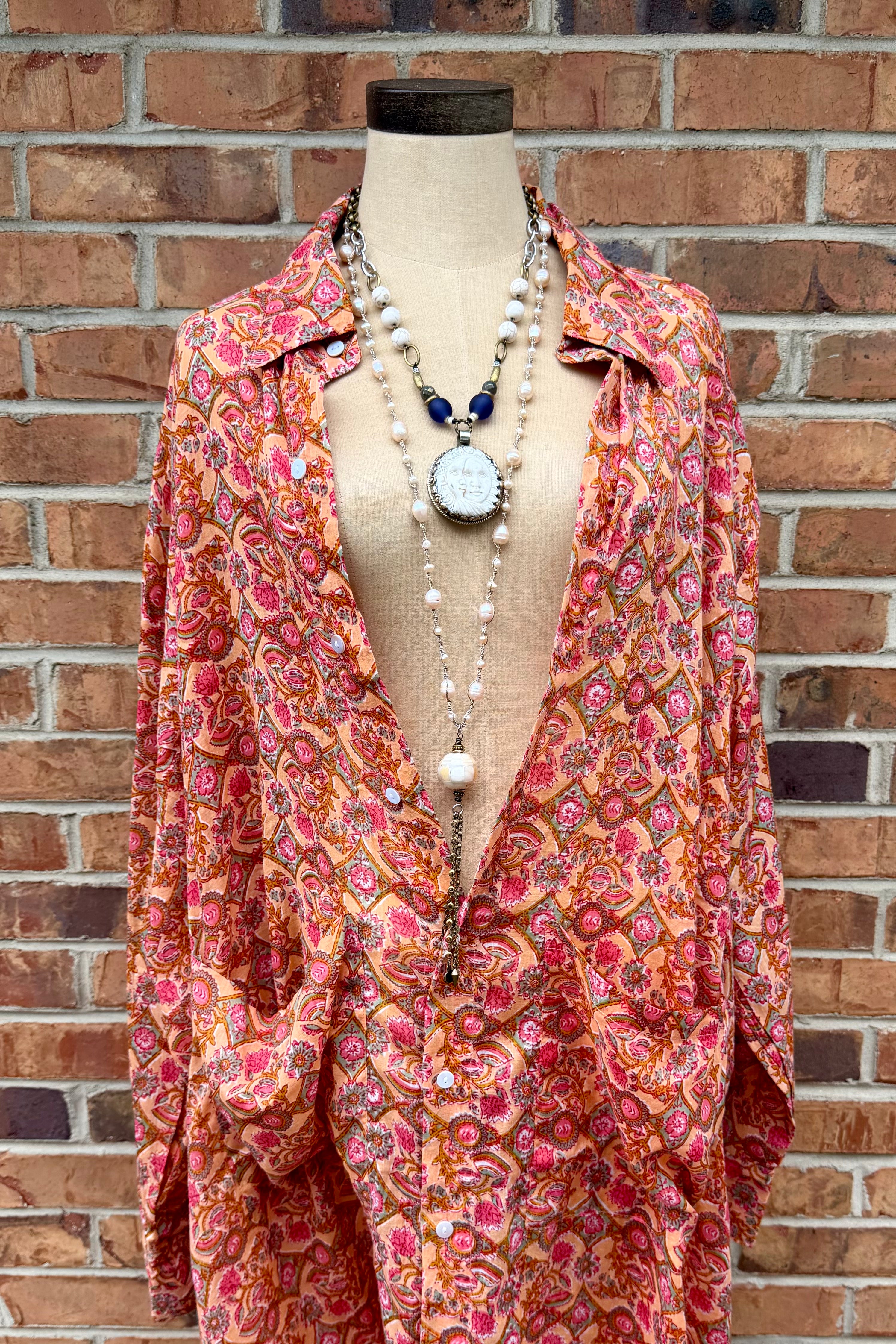 Meadow Strolls Duster in Peach Floral