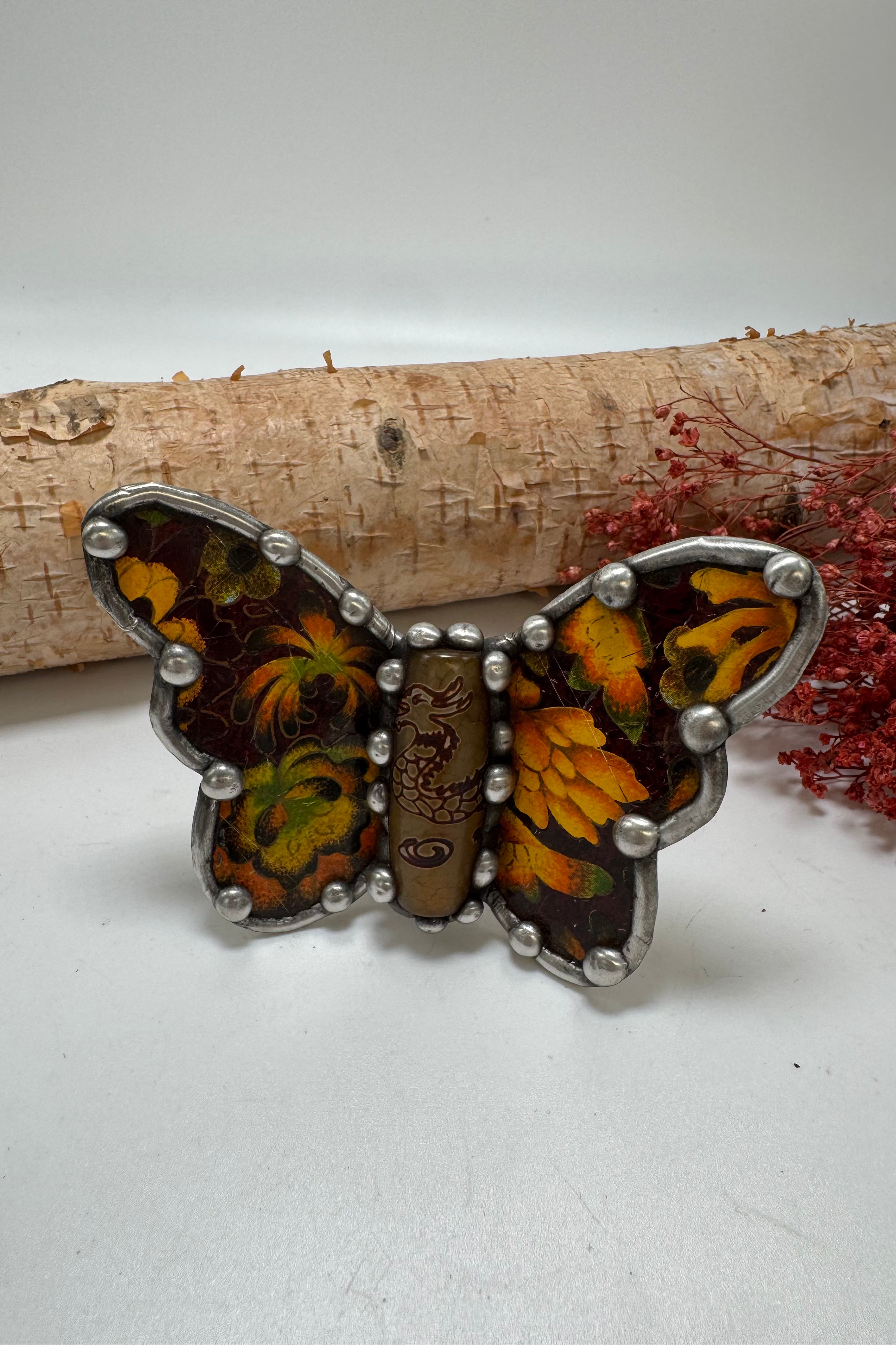 Butterfly Recycled Tin Cuff Bracelet w/ Gemstone Style 1