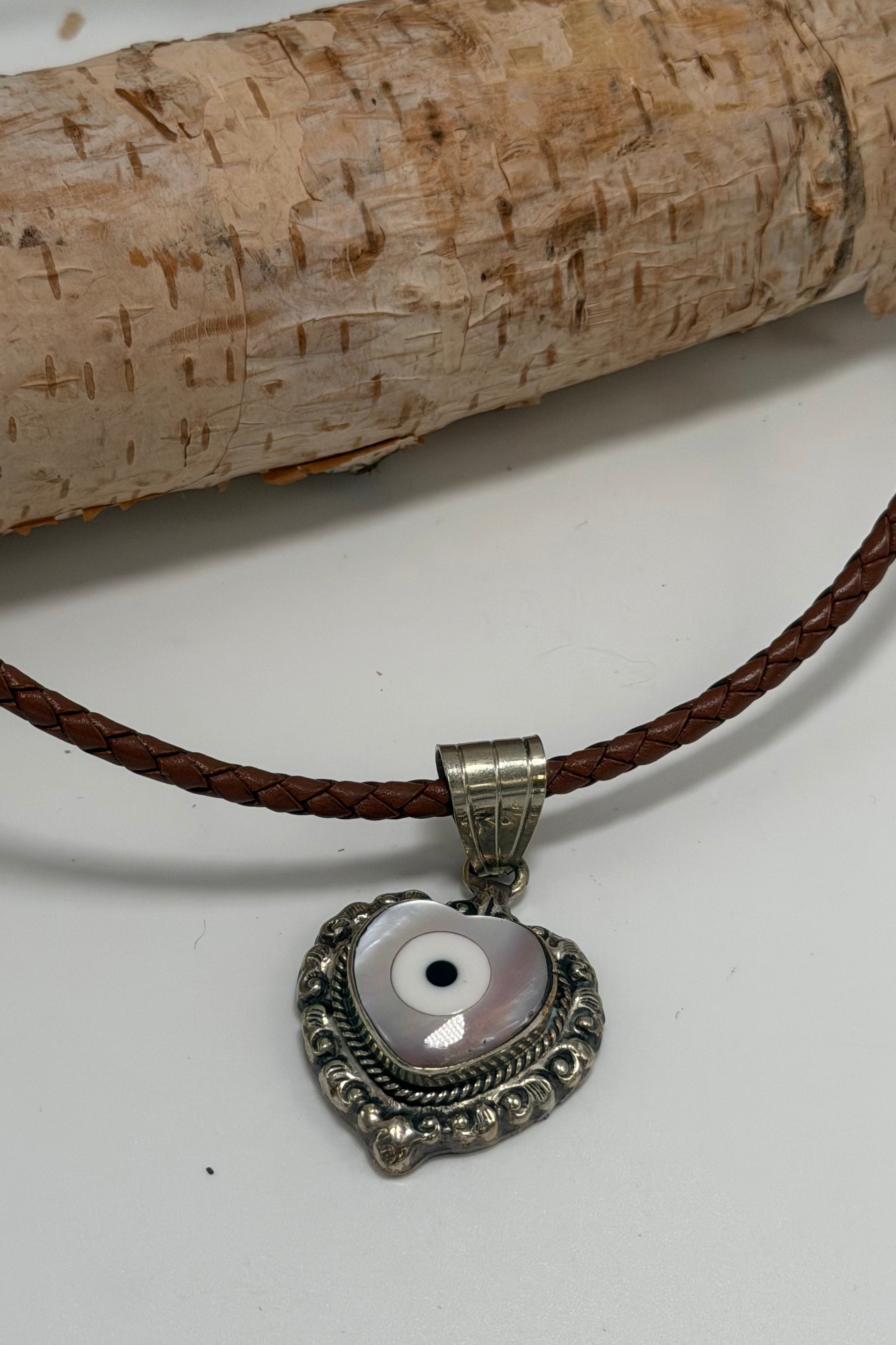 Mother of Pearl Evil Eye Heart Necklace
