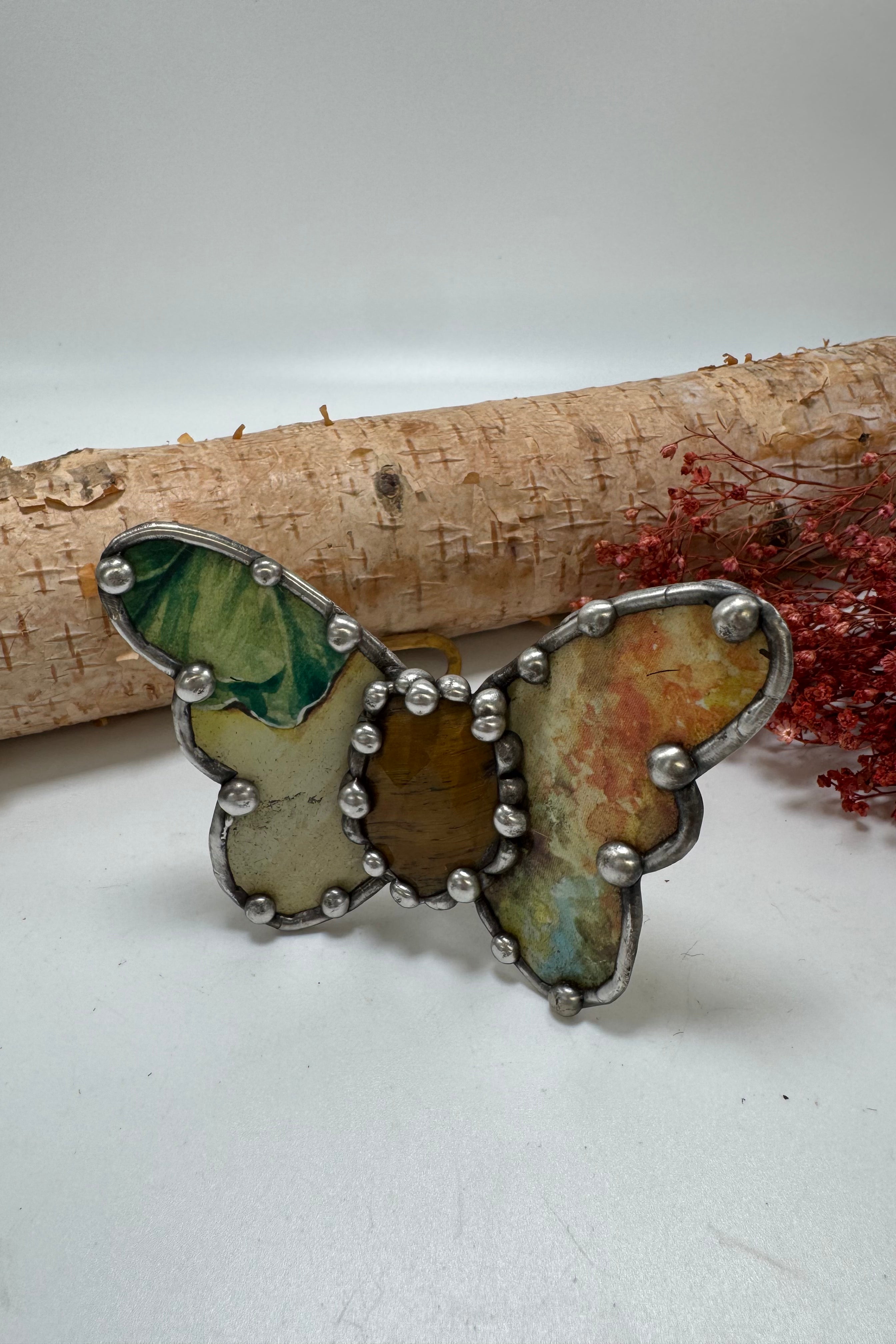 Butterfly Recycled Tin Cuff Bracelet w/ Gemstone Style 22