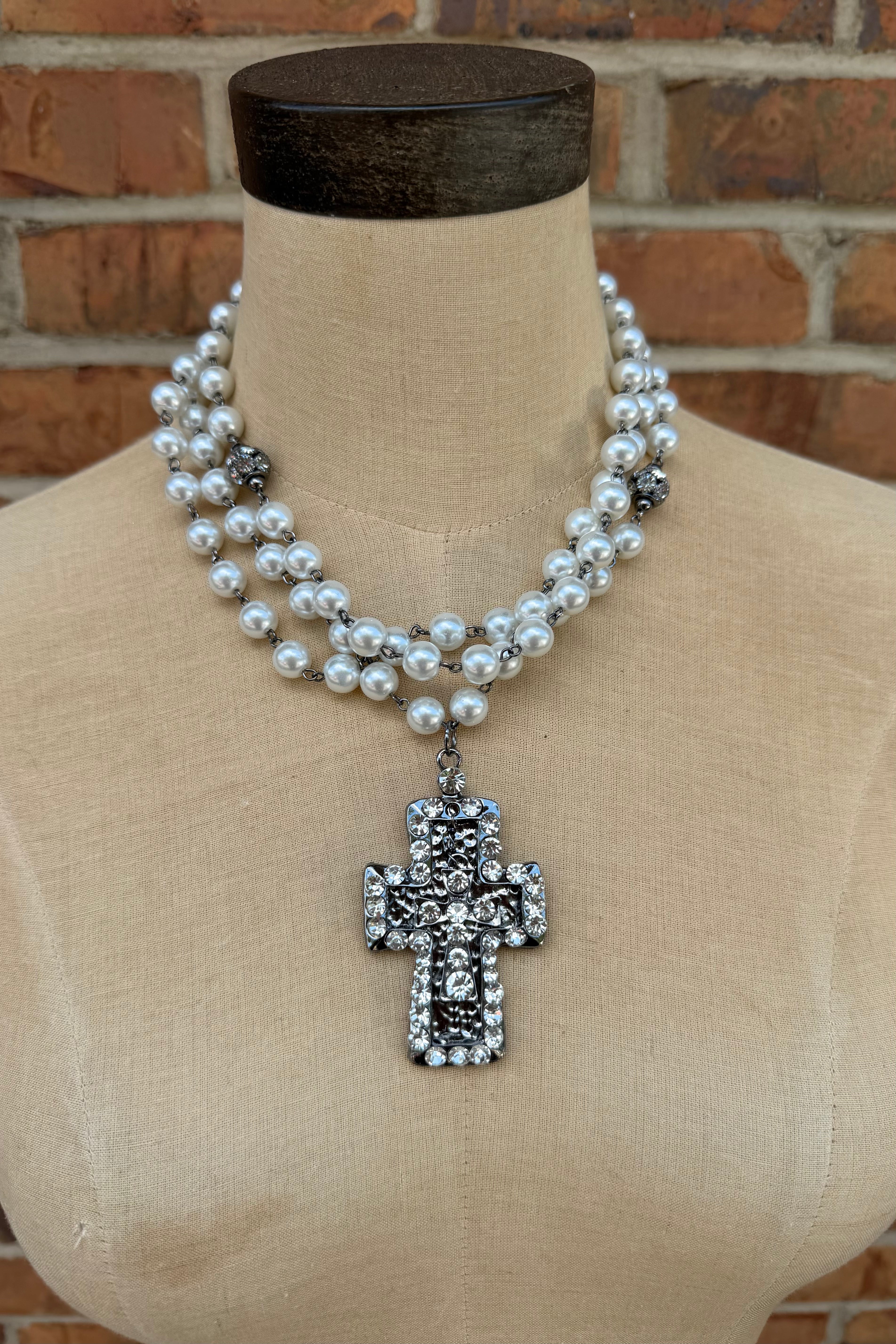 Pearls And Cross Necklace