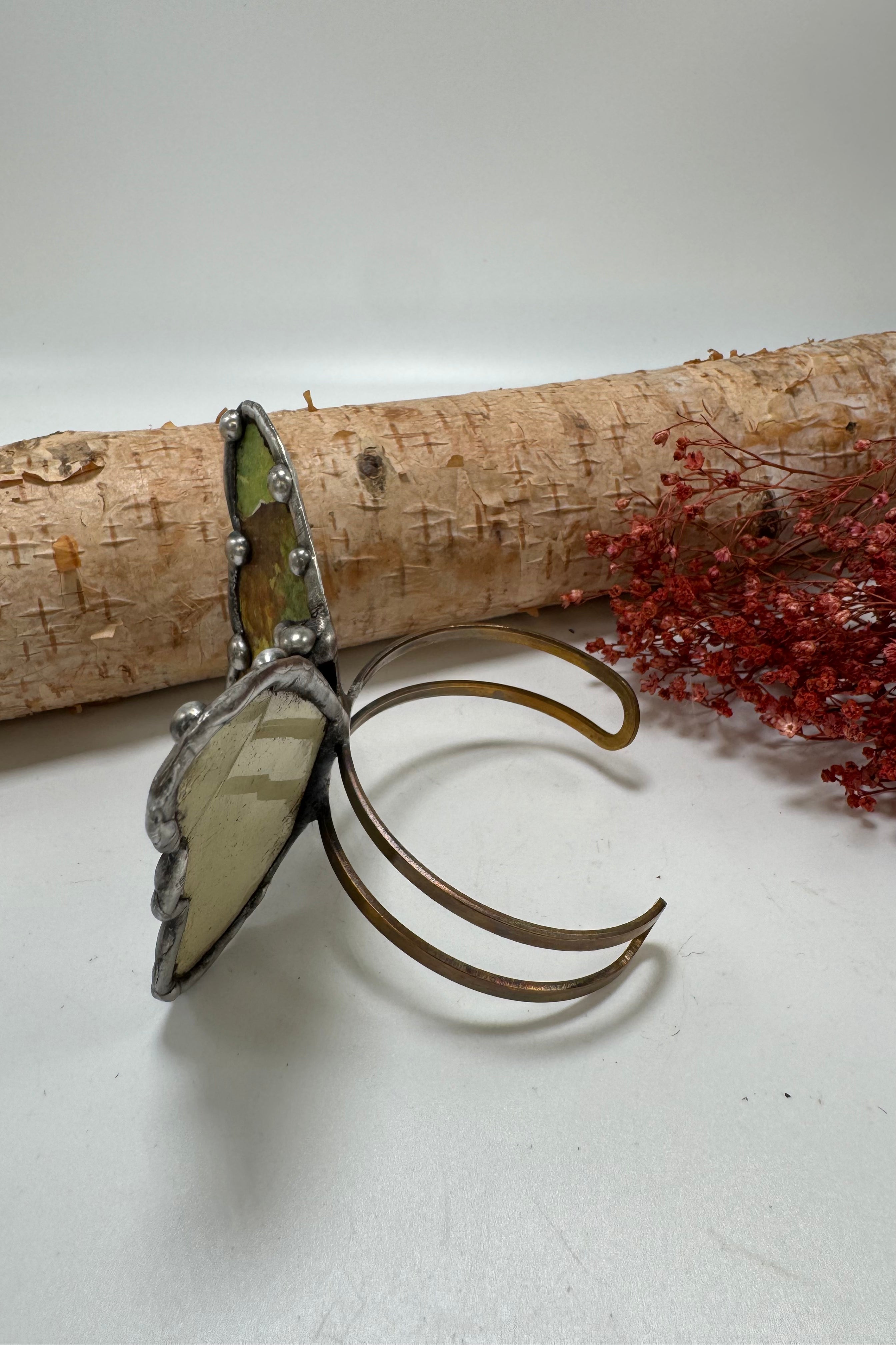 Butterfly Recycled Tin Cuff Bracelet w/ Gemstone Style 18