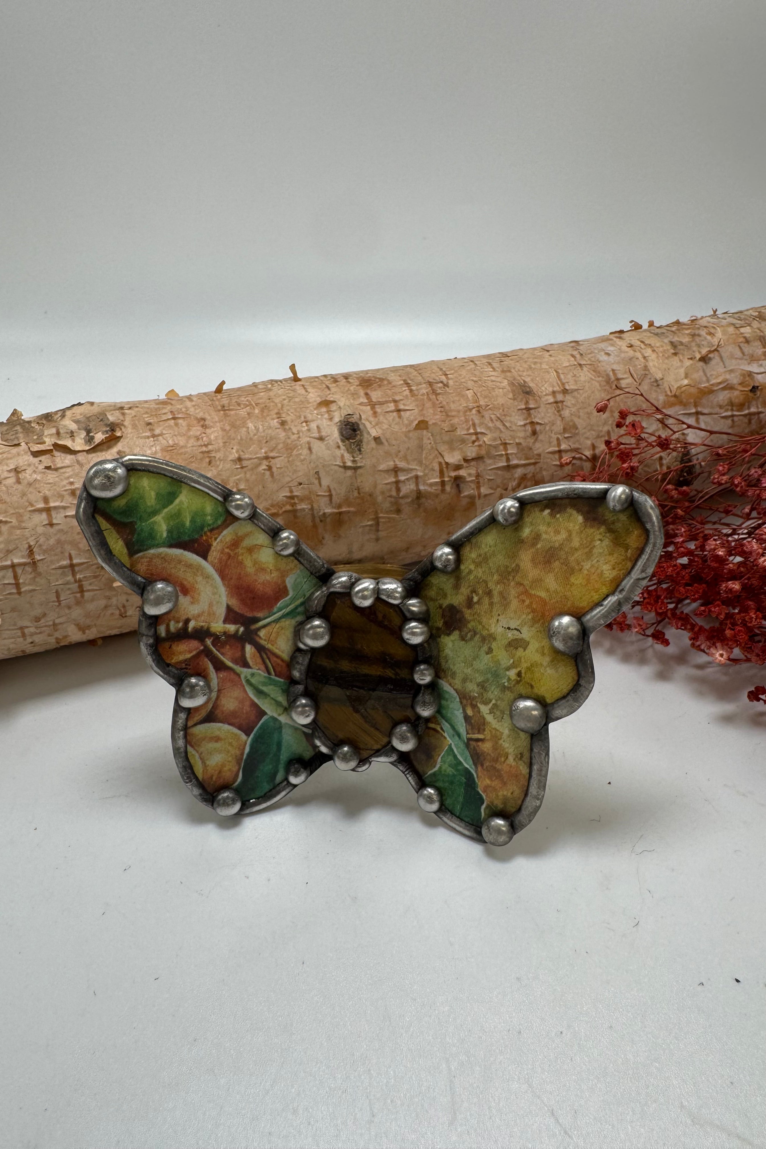 Butterfly Recycled Tin Cuff Bracelet w/ Gemstone Style 16