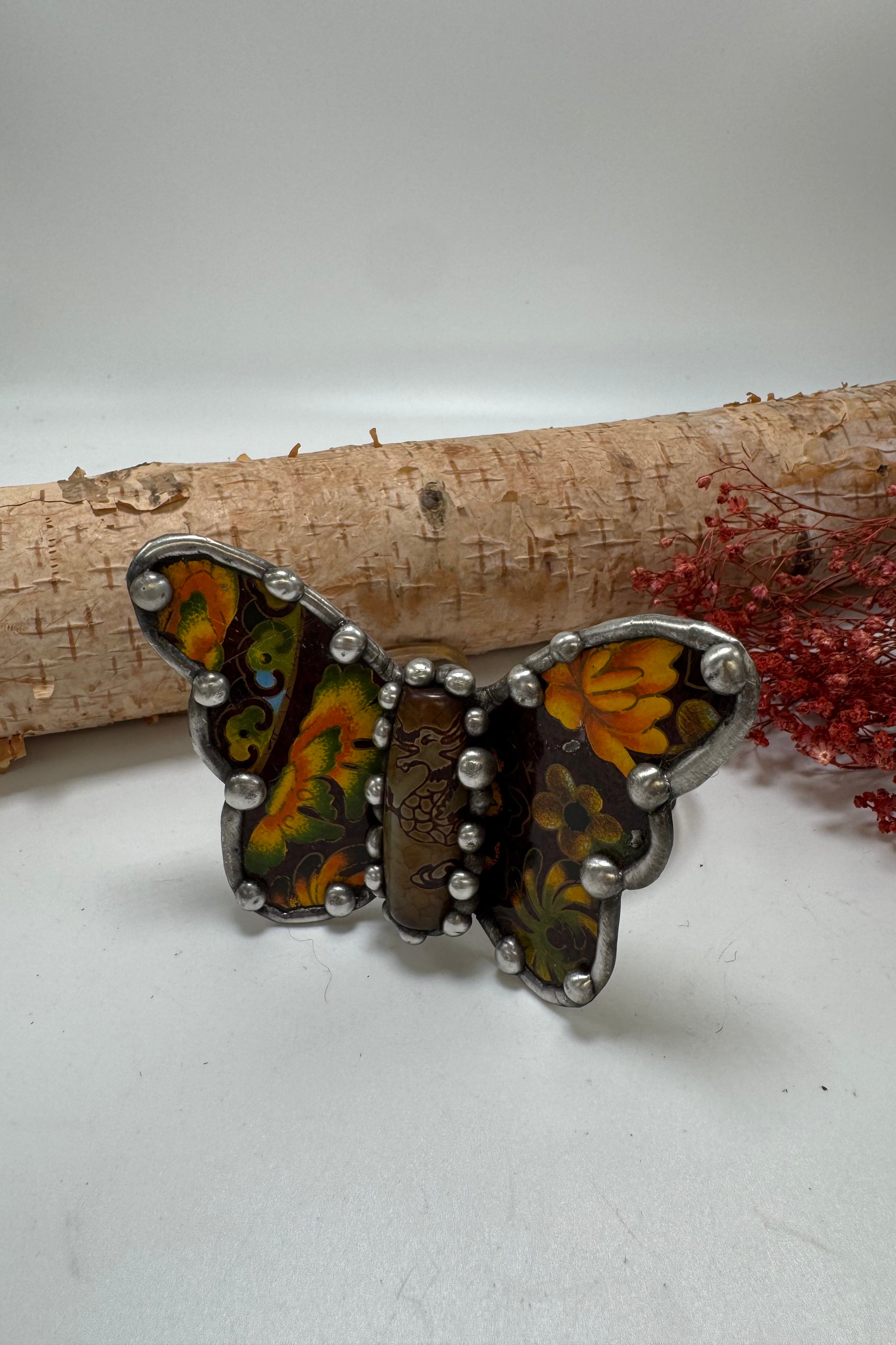 Butterfly Recycled Tin Cuff Bracelet w/ Gemstone Style 14