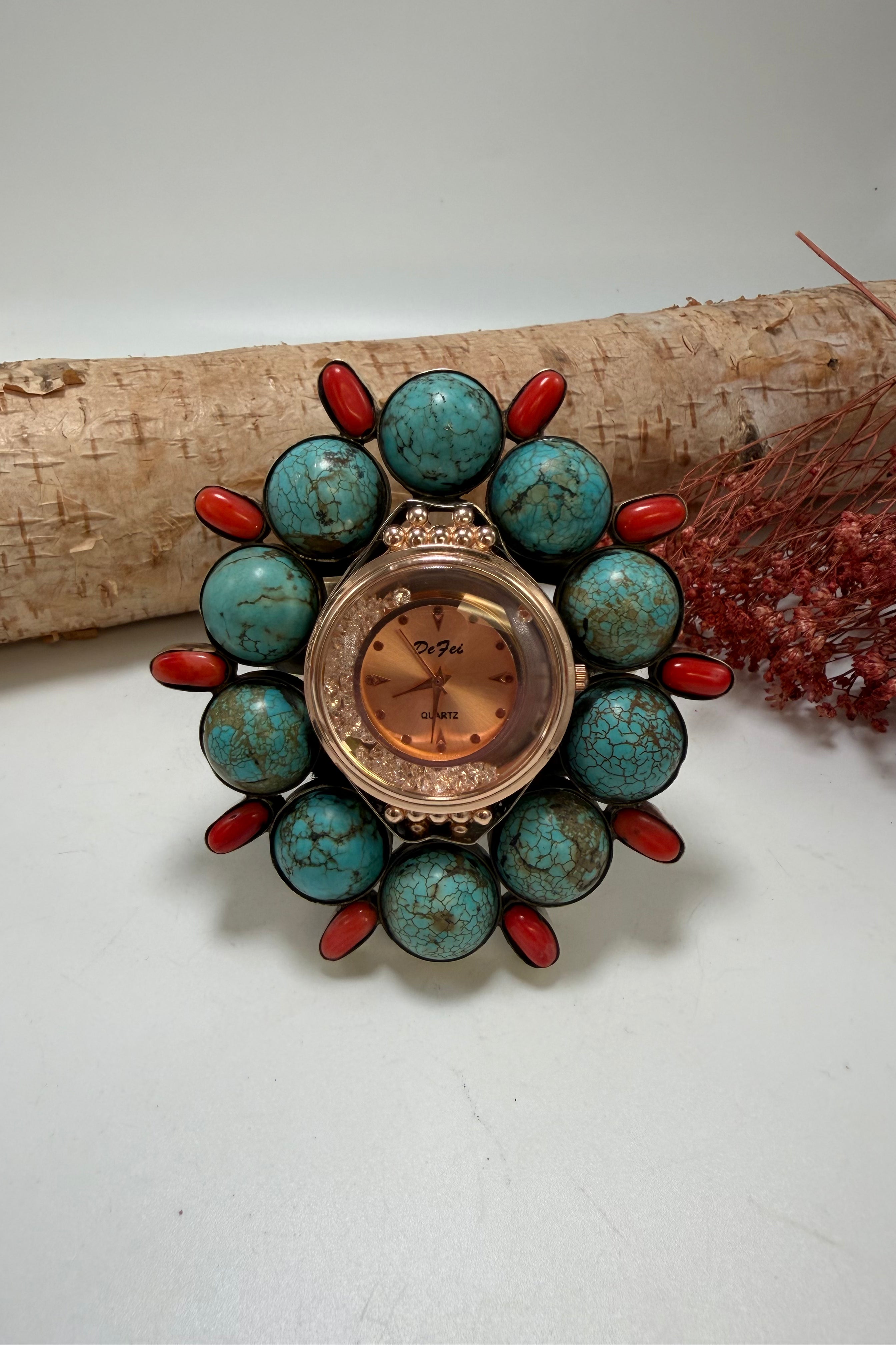 Magnesite and Coral Watch Cuff