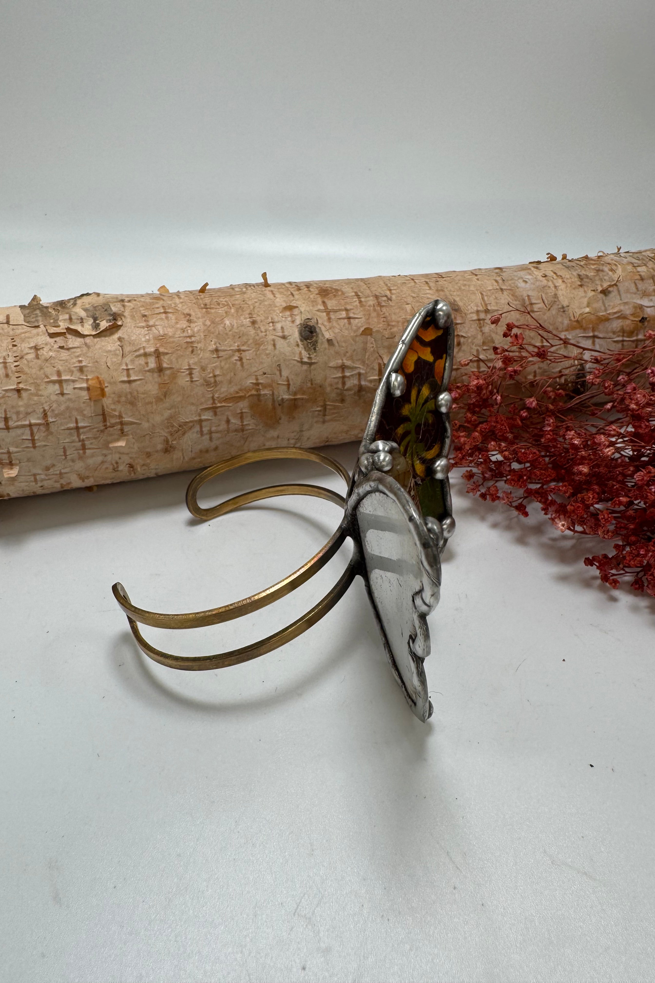 Butterfly Recycled Tin Cuff Bracelet w/ Gemstone Style 5
