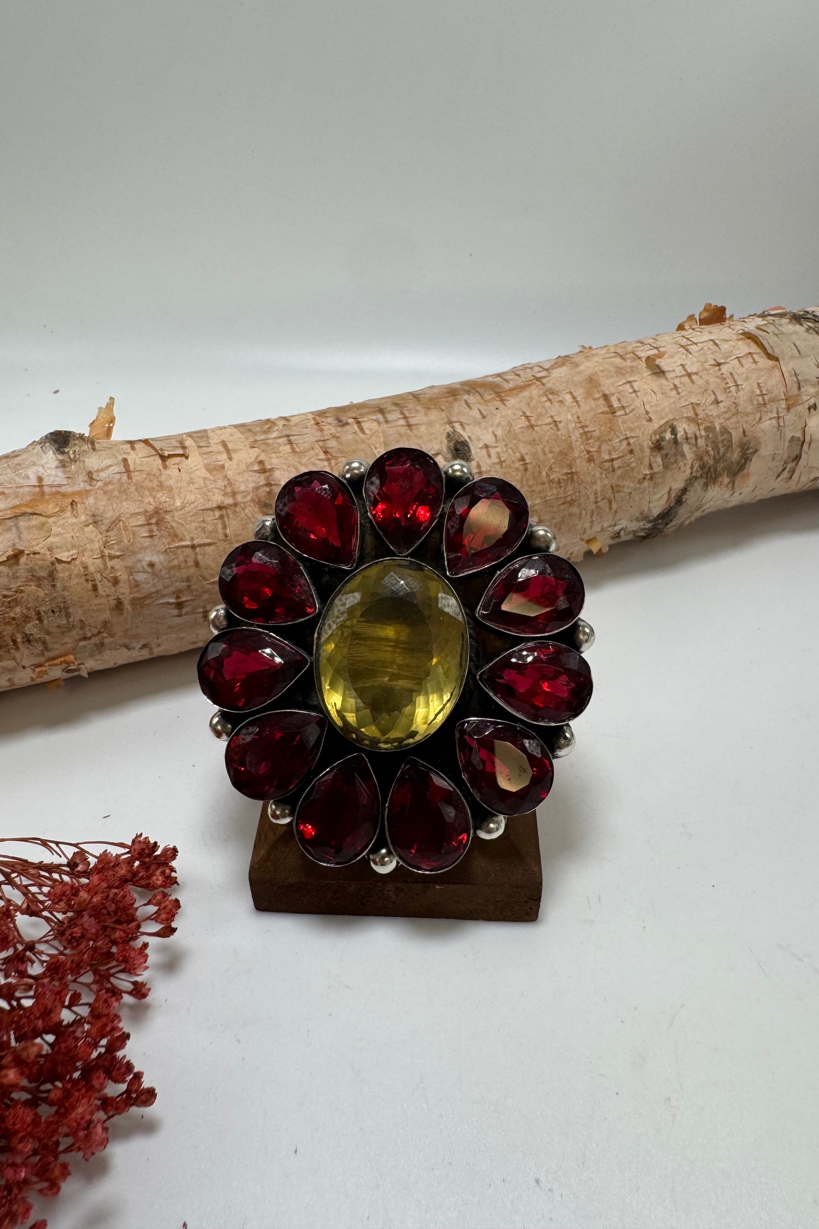 Ruby Red Flower Burst Ring