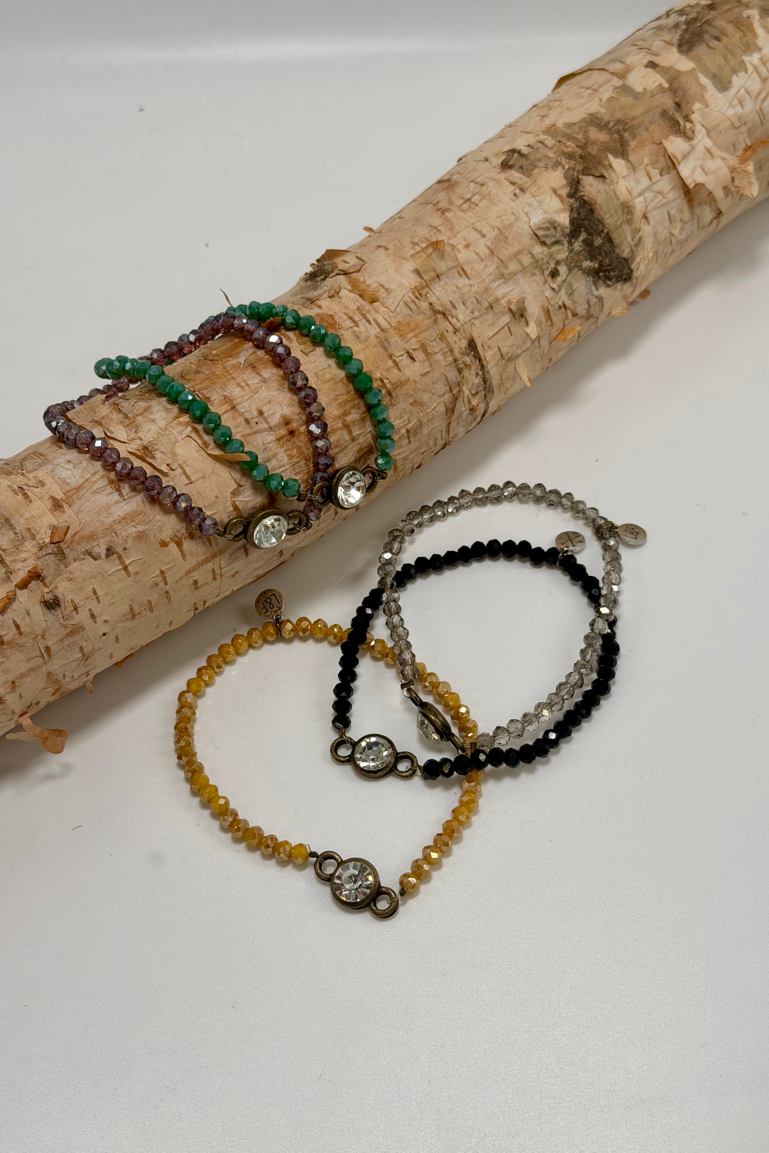 Glass Stretch Bracelet & Crystal Jet Beaded