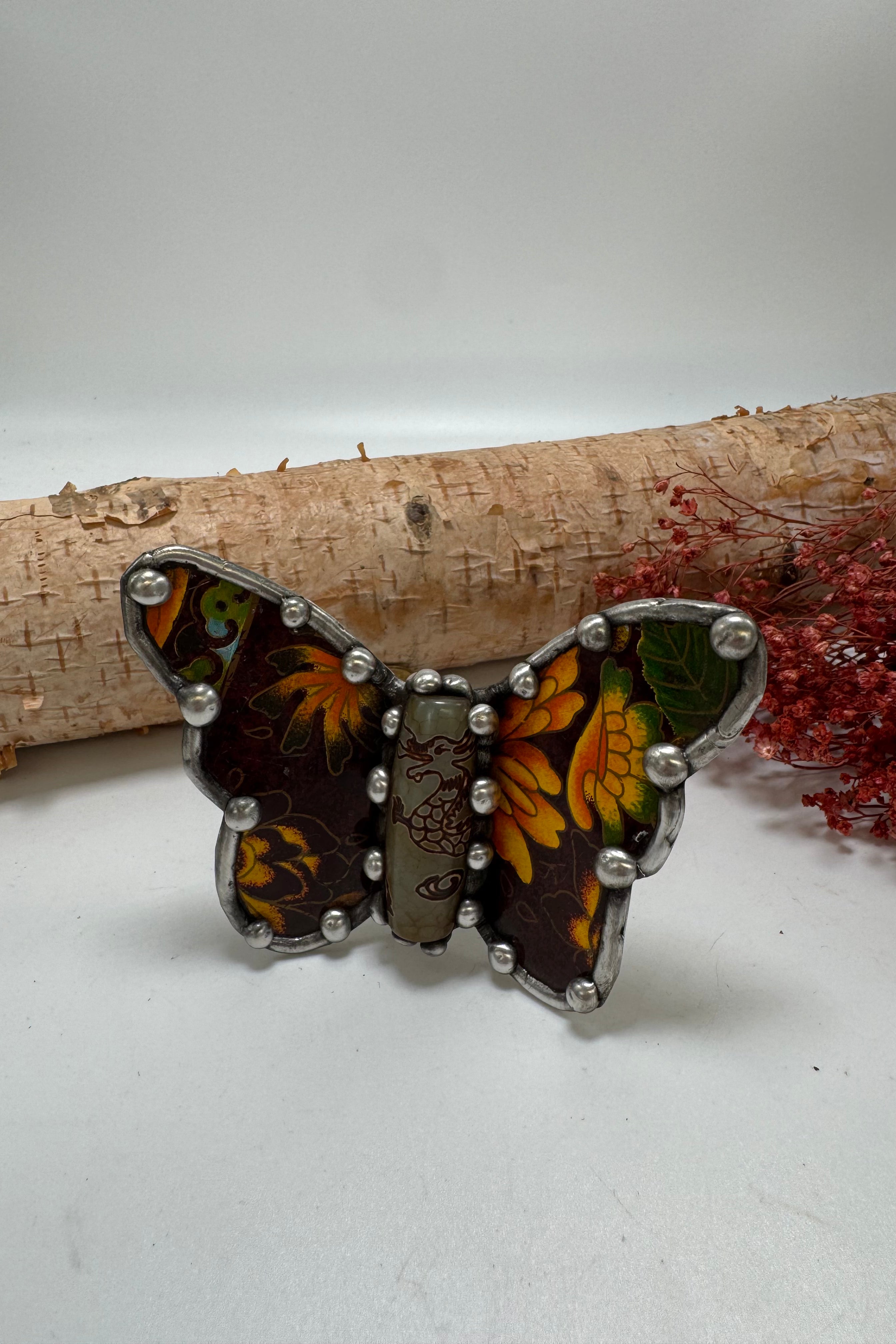 Butterfly Recycled Tin Cuff Bracelet w/ Gemstone Style 4