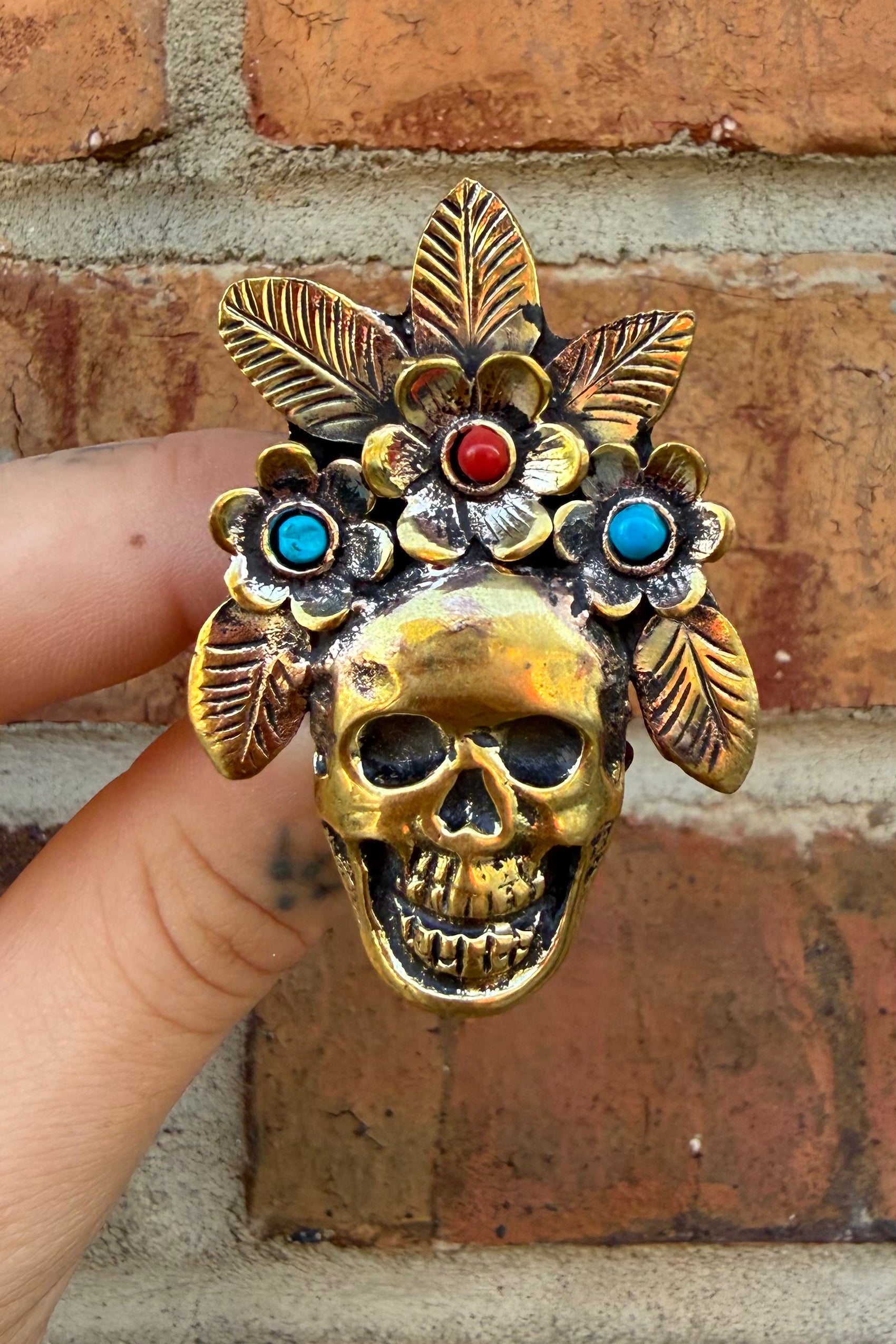 OOAK Golden Sugar Skull Ring