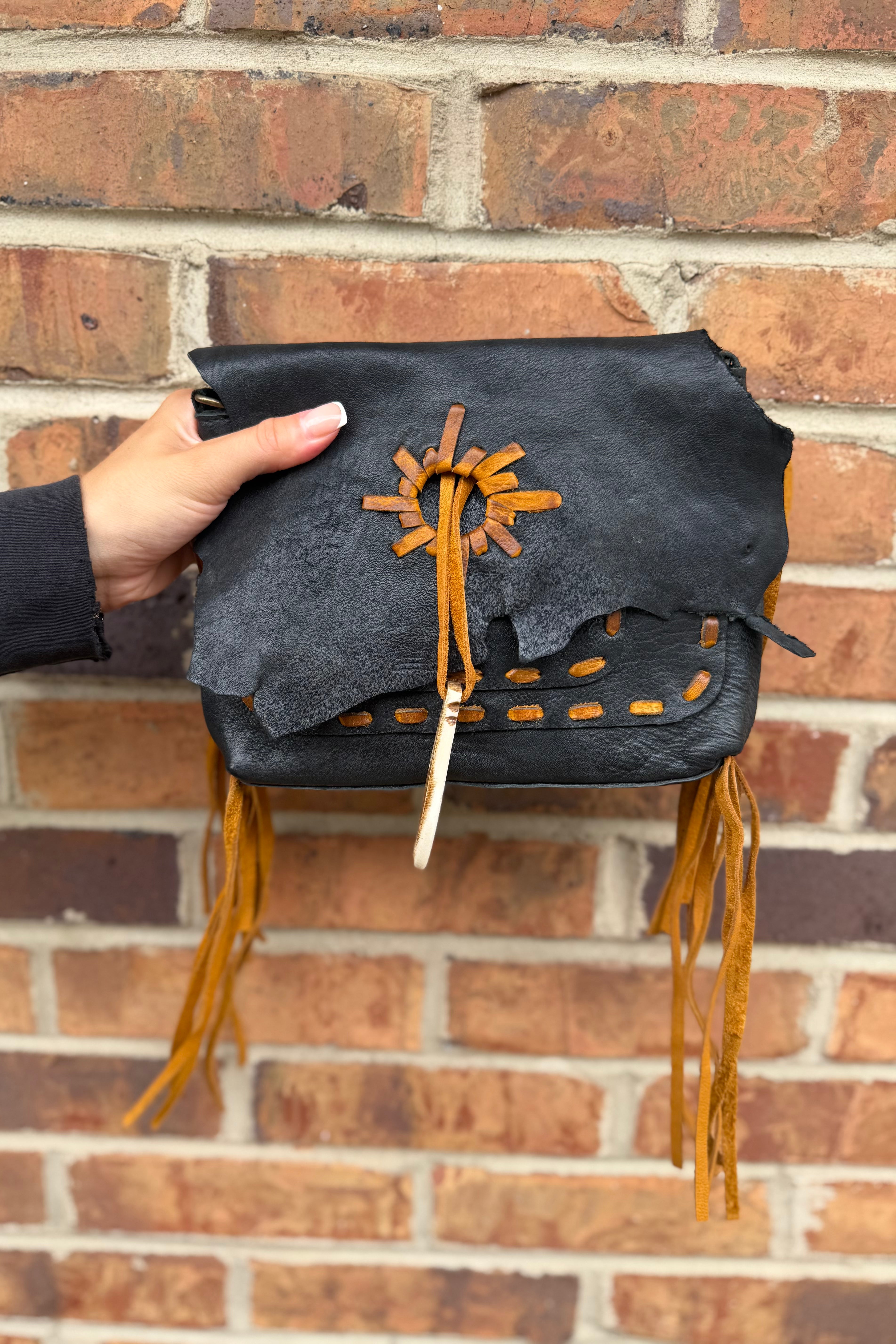 Black Leather Bag W/Fringe