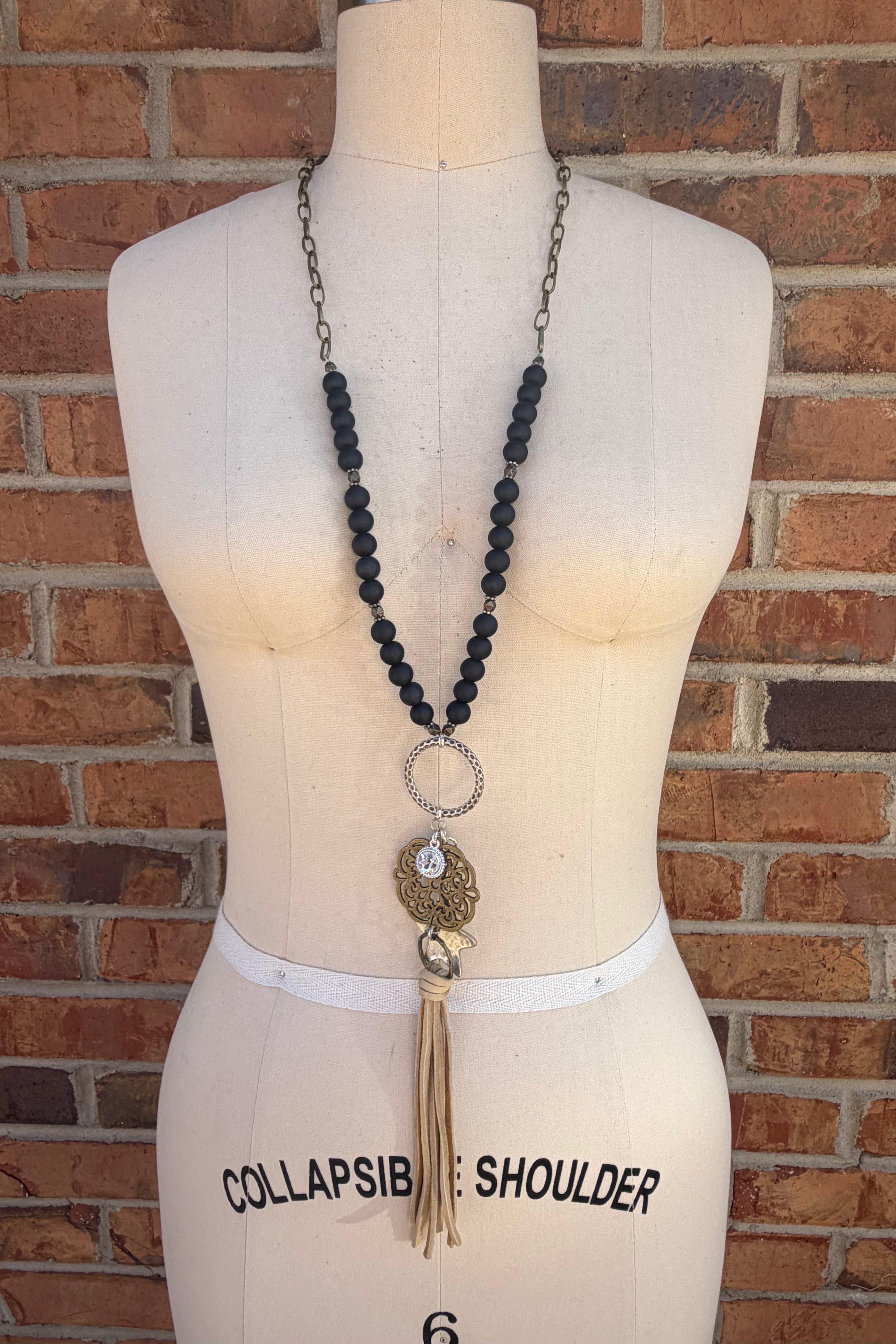 Long Drop Leather Tassel Necklace
