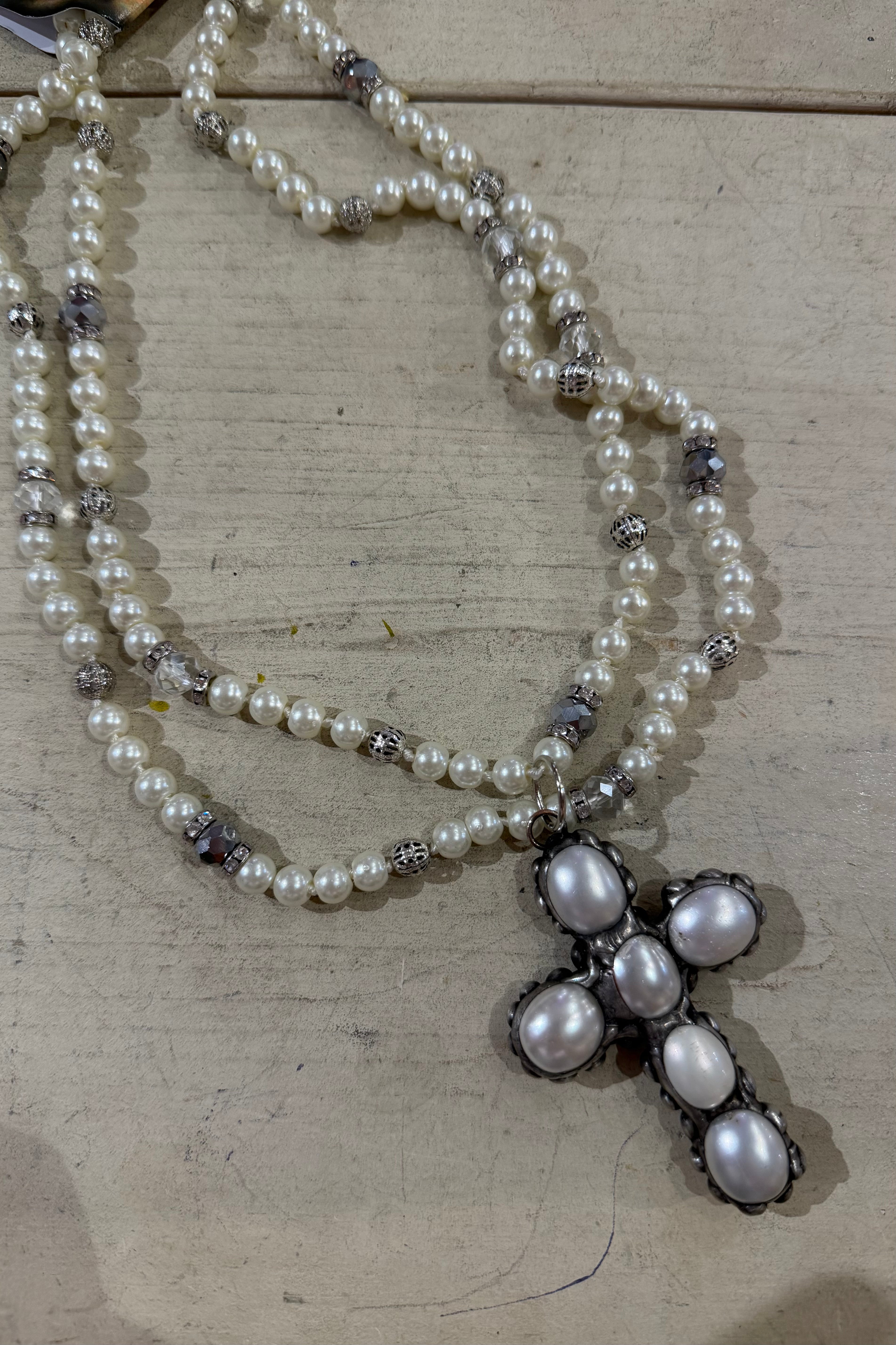 Pearls On Pearls Cross Necklace