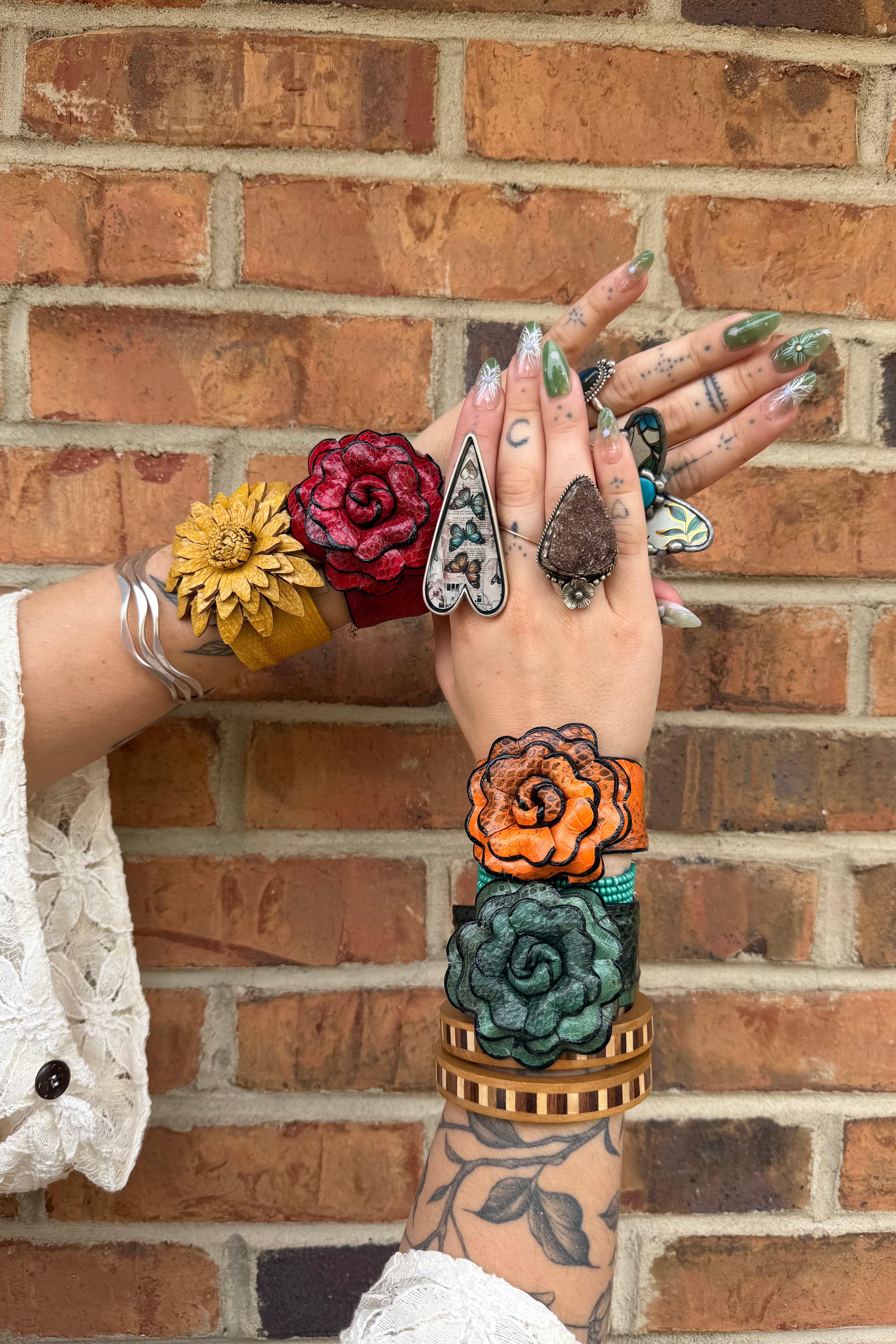 River Snake flower leather cuff